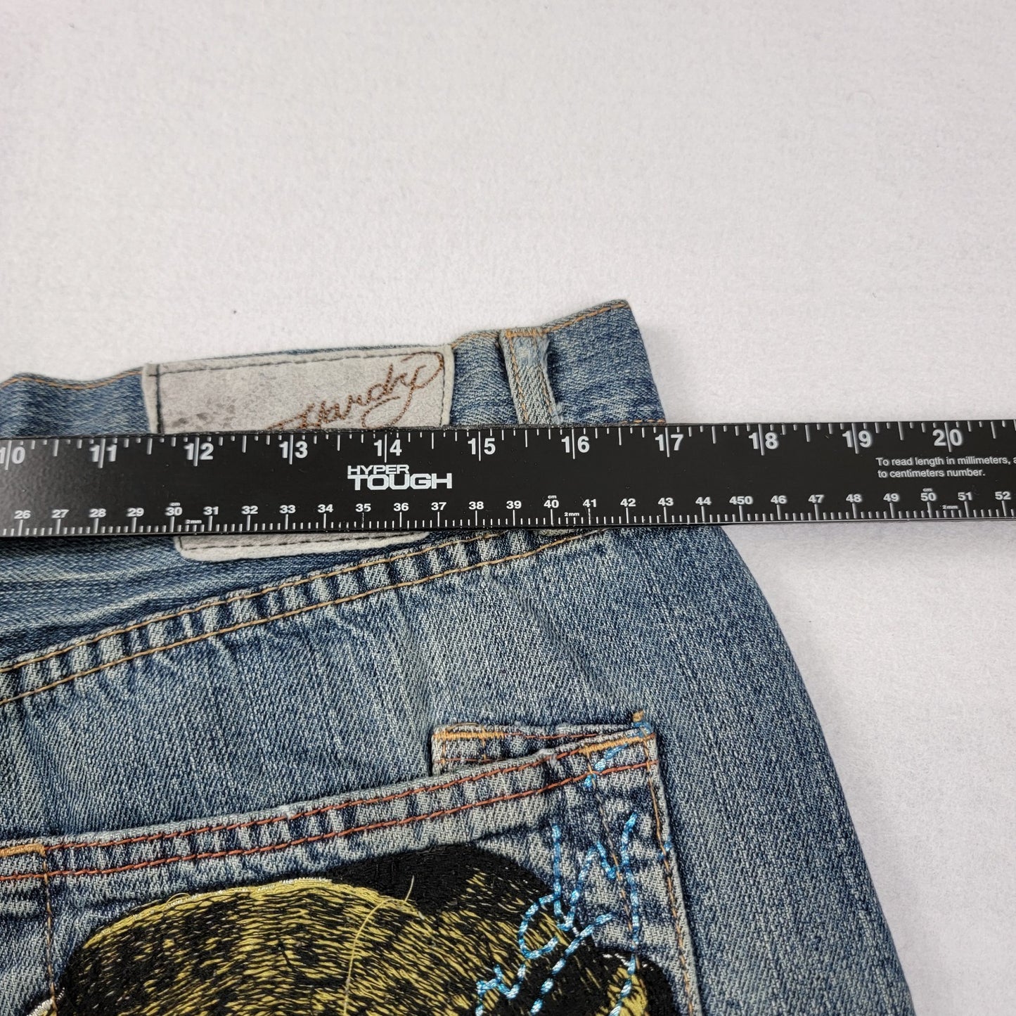 Ed Hardy Jeans Mens 34x34 Blue Denim Straight Leg Tiger Embroidery Distressed15
