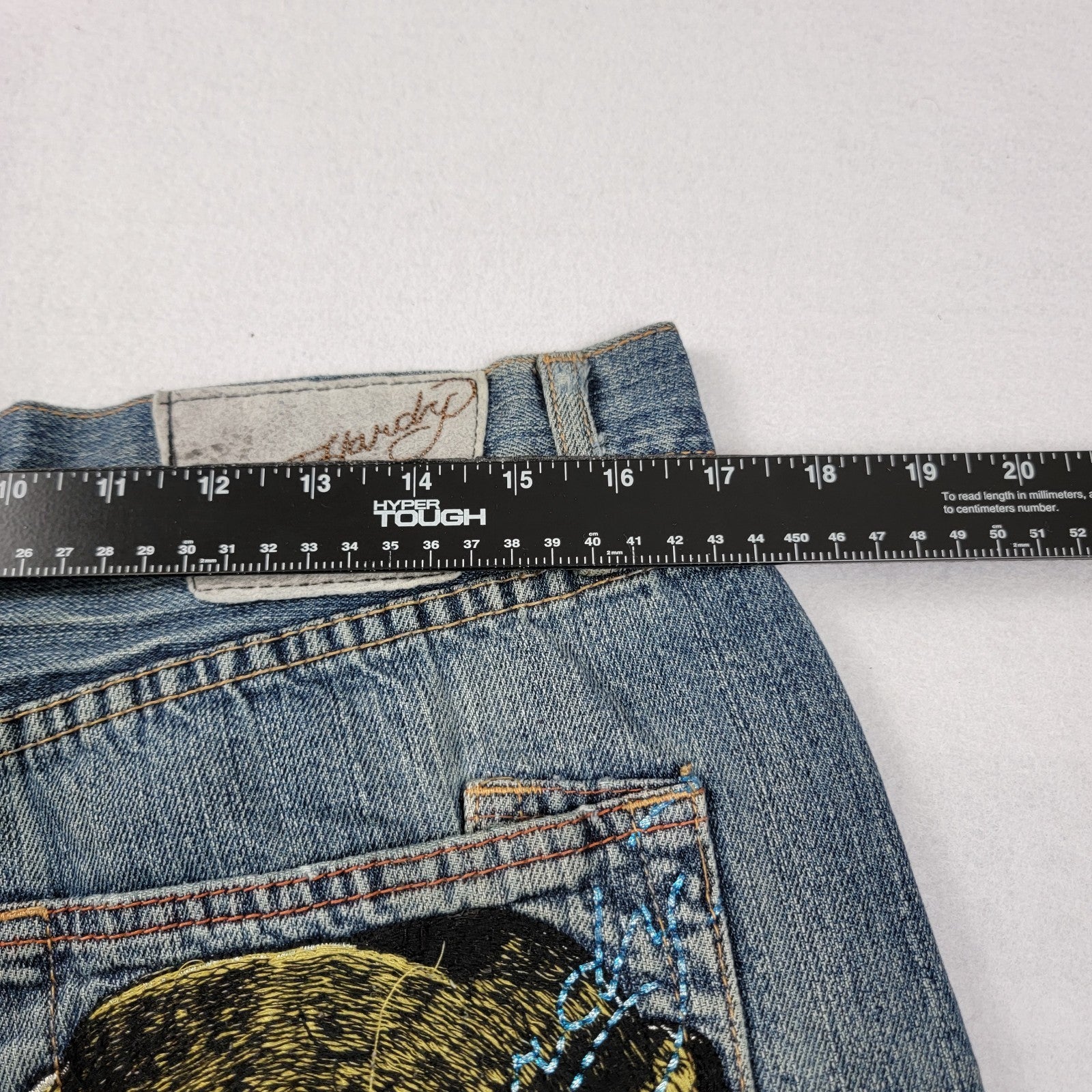 Ed Hardy Jeans Mens 34x34 Blue Denim Straight Leg Tiger Embroidery Distressed15