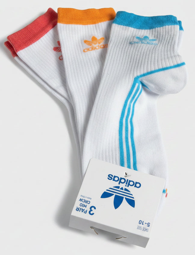 adidas Originals Trefoil Socks Mens Medium 3 Pairs Mid Crew White Multicolor3