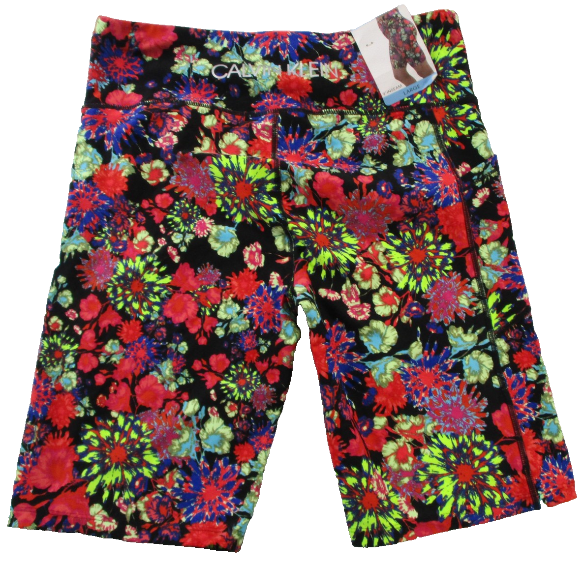 Calvin Klein Bike Shorts Womens Large Floral 9 Inseam PFMS8612 Activewear 14501