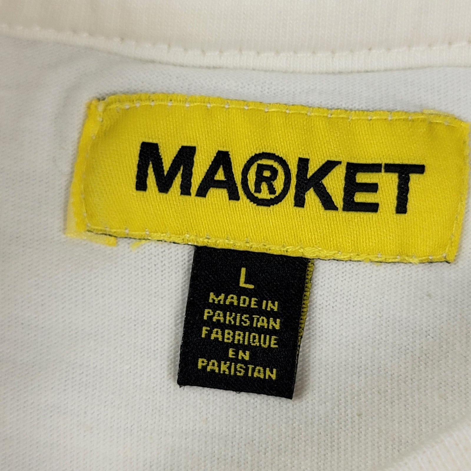 Market Studios Graphic Tee White Blue Globe Logo TShirt Men’s Large