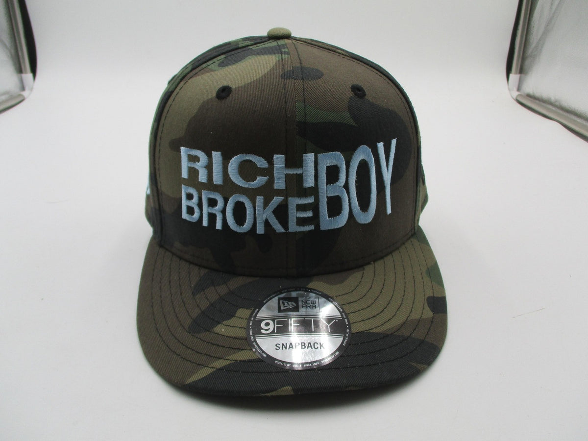 New Era Hat Cap Snap Back Mens One Size Green Camo Rich BrokeBoy Slogan0