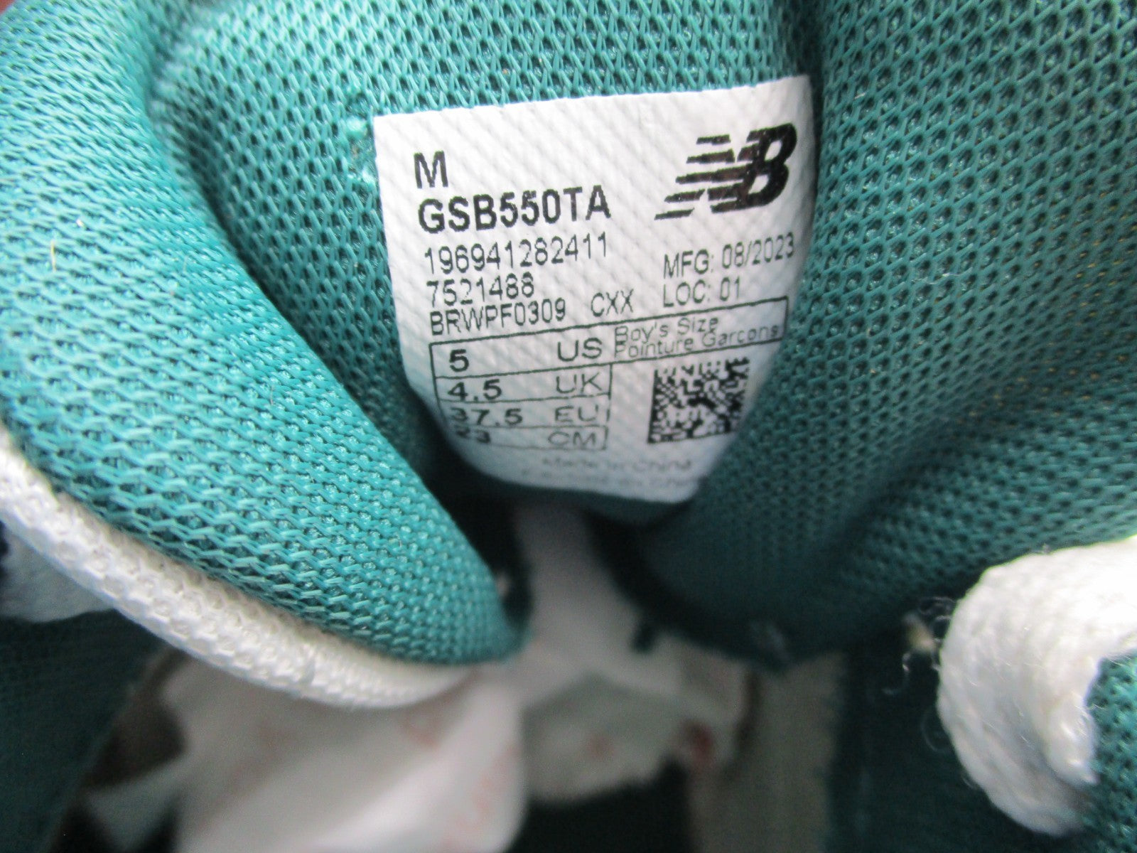 New Balance 550 White Green GSB550TA Youth Size 5Y Leather Suede Retro (1B5)11