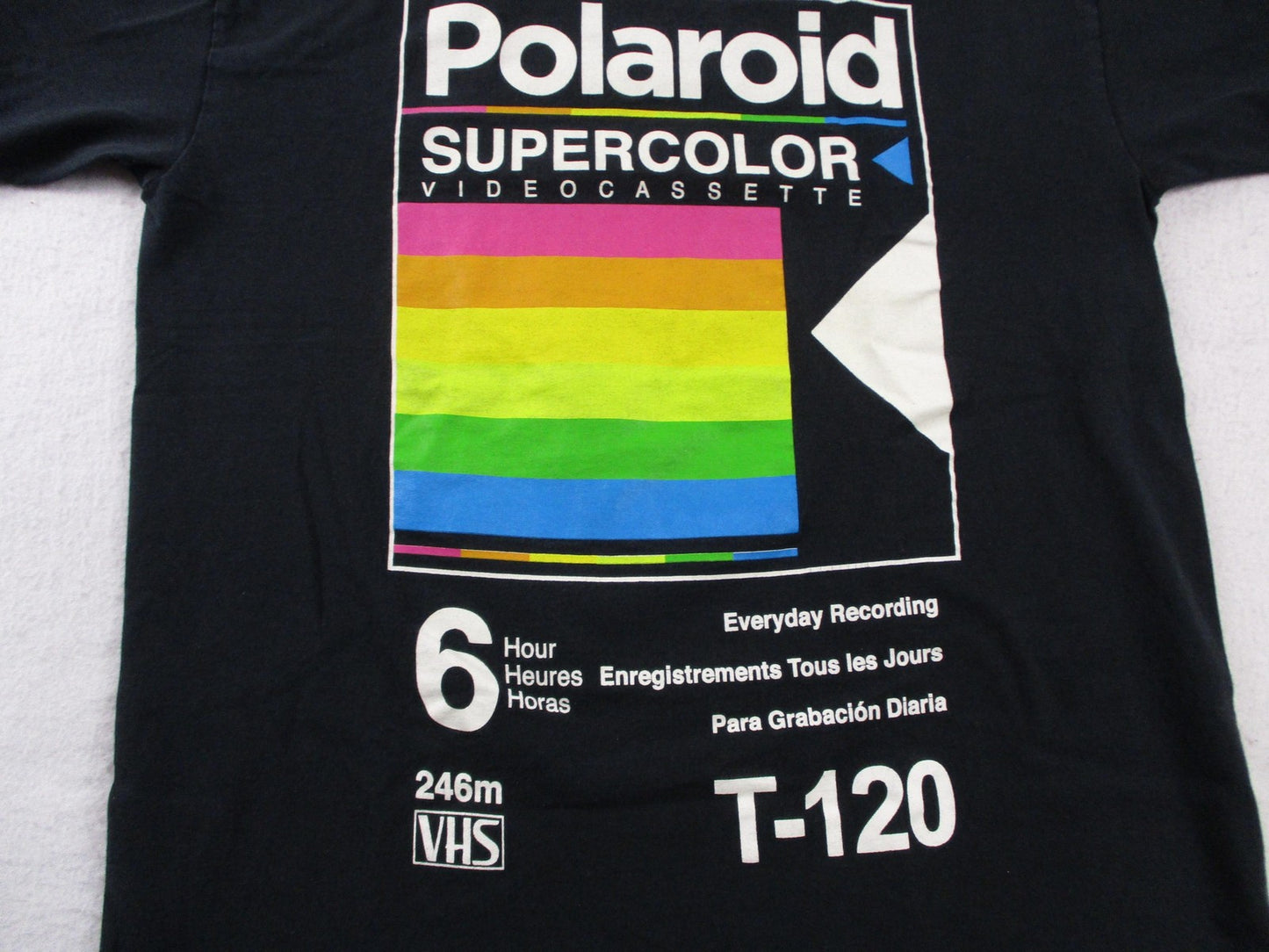 Polaroid Shirt Mens Large Black Supercolor VHS T-120 Retro Rainbow Graphic Tee6