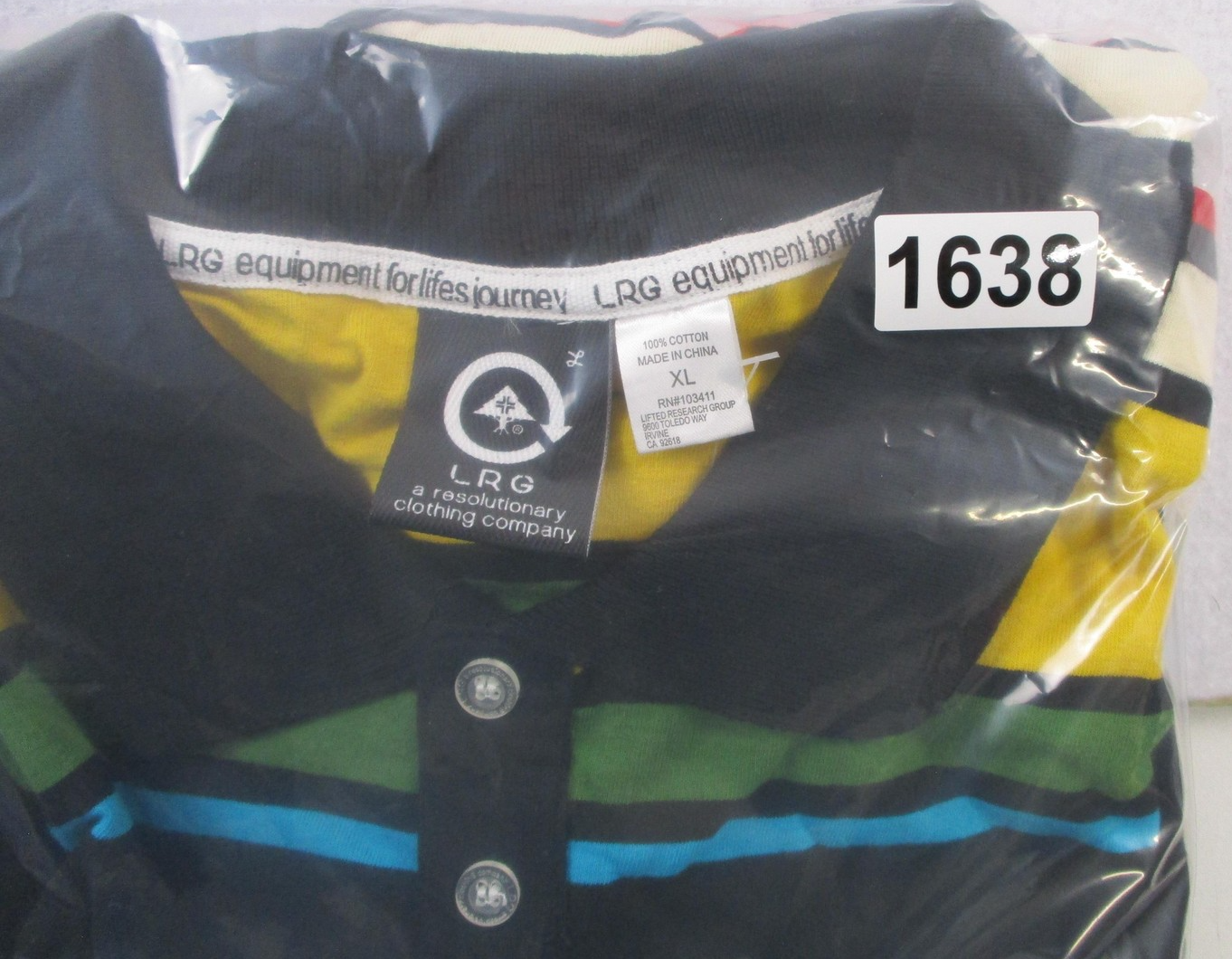 LRG Game Call Polo Shirt Mens XL Multicolor Striped Short Sleeve Cotton 163614