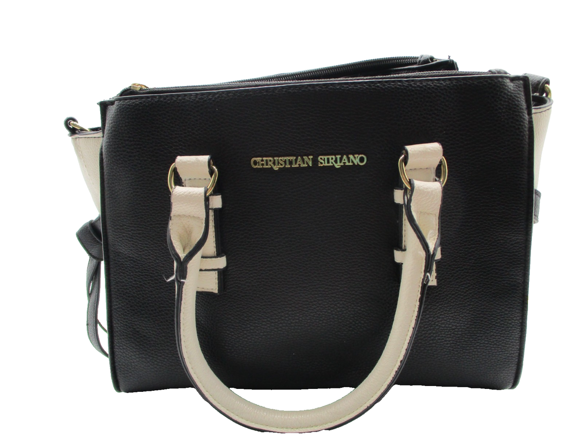 Christian Siriano Satchel Handbag Black Cream Bow Strap Used0