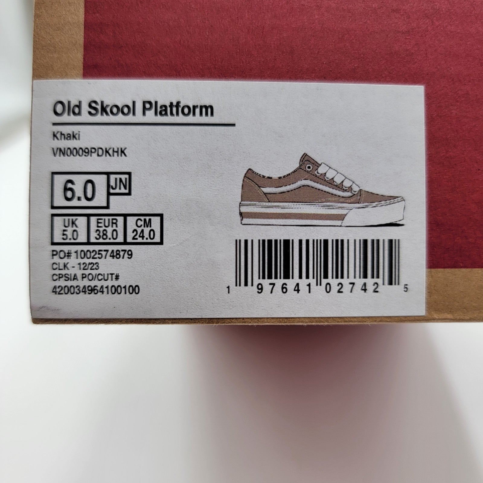 VANS PREMIUM Junior Old Skool Platform Sz 6 Khaki Suede & Canvas VN0009PDKHK NIB10