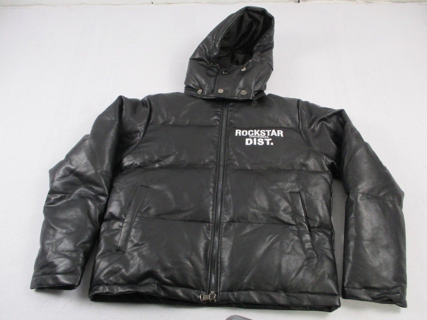 Rockstar Original Kensen Jacket Mens Large Black Faux Leather Puffer 16910