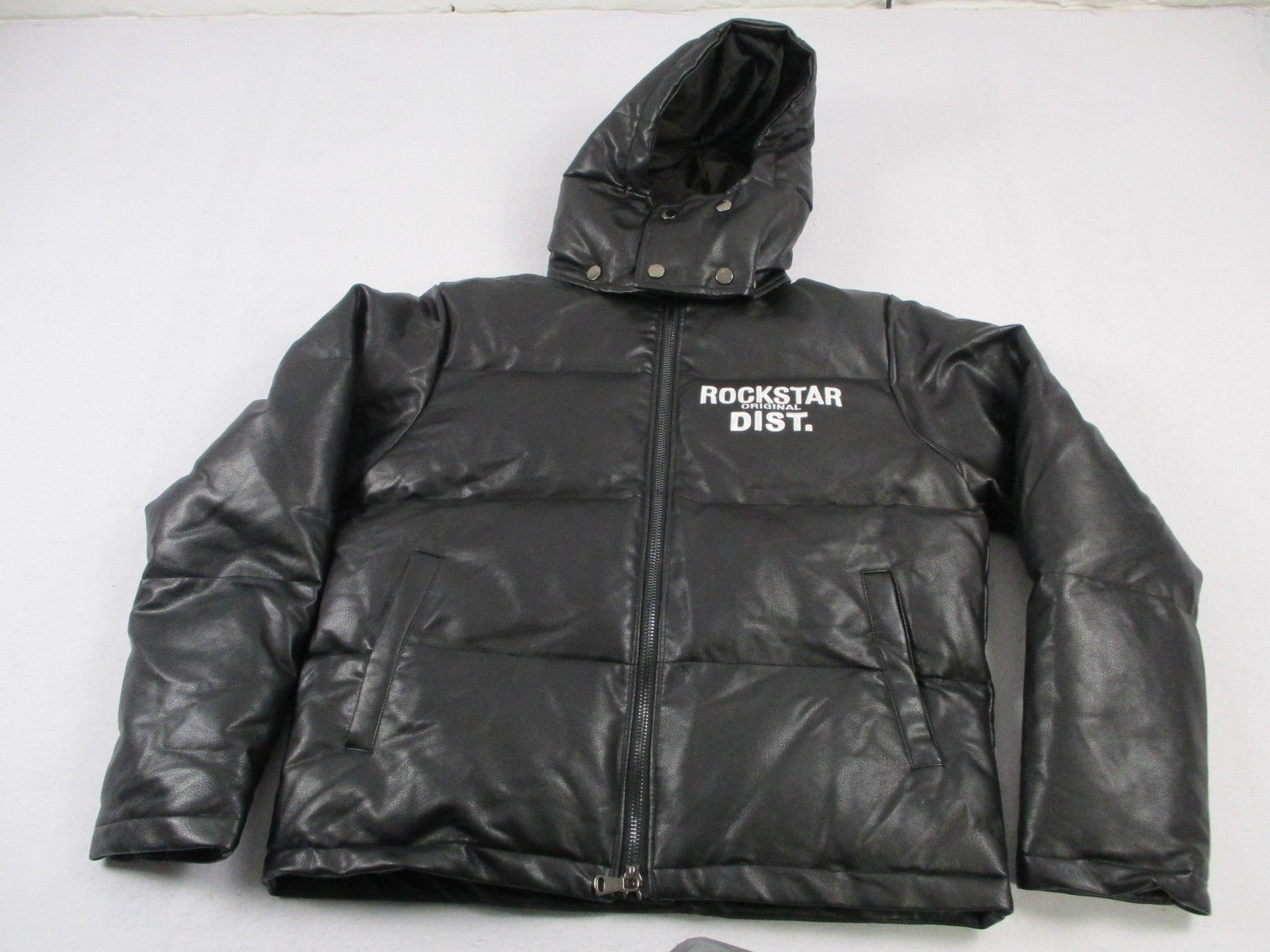 Rockstar Original Kensen Jacket Mens Large Black Faux Leather Puffer 16910