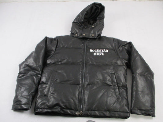 Rockstar Original Kensen Jacket Mens Large Black Faux Leather Puffer 16910