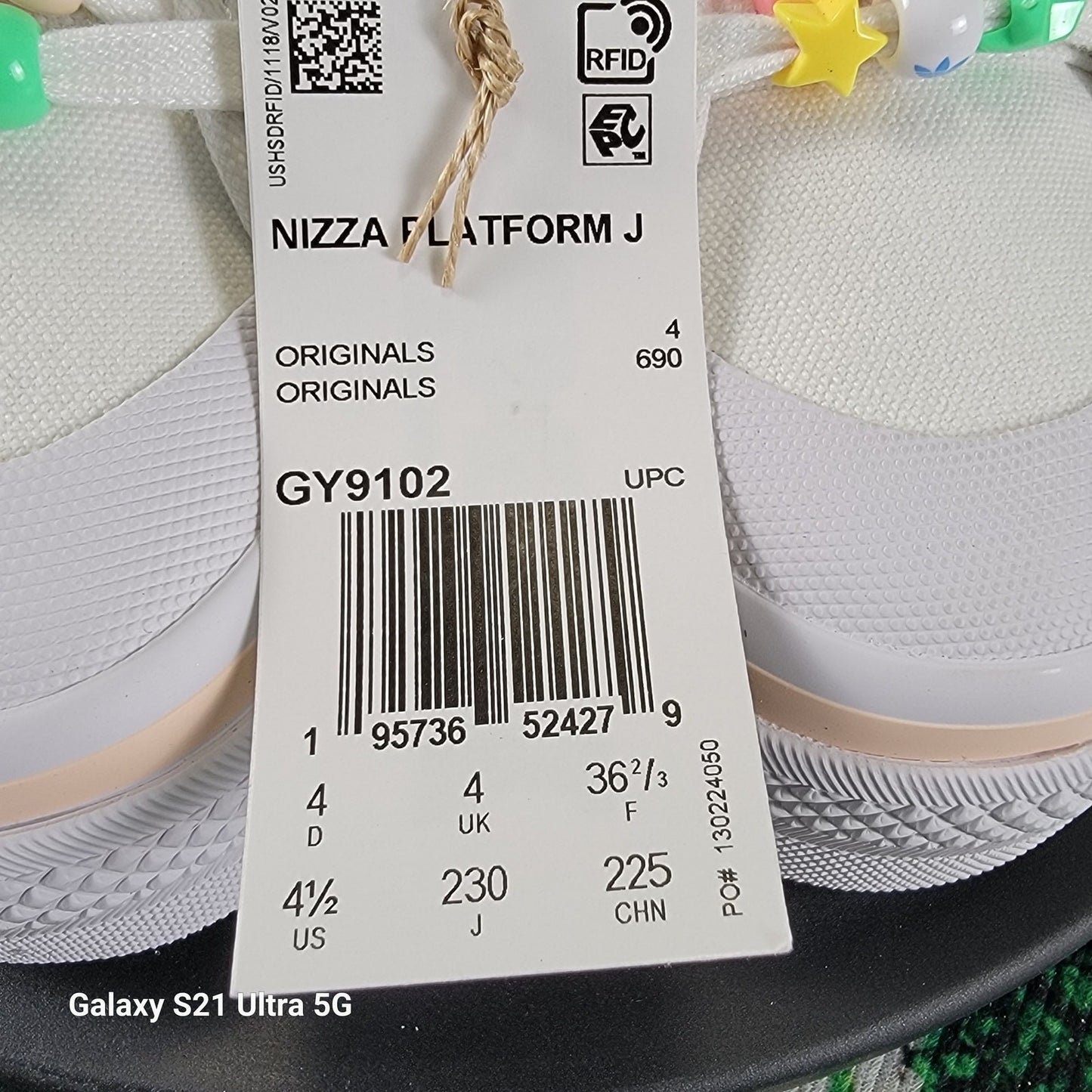 ADIDAS (GS) NIZZA PLATFORM J White/Pink/Multi Girls Size 4.5 GY91026