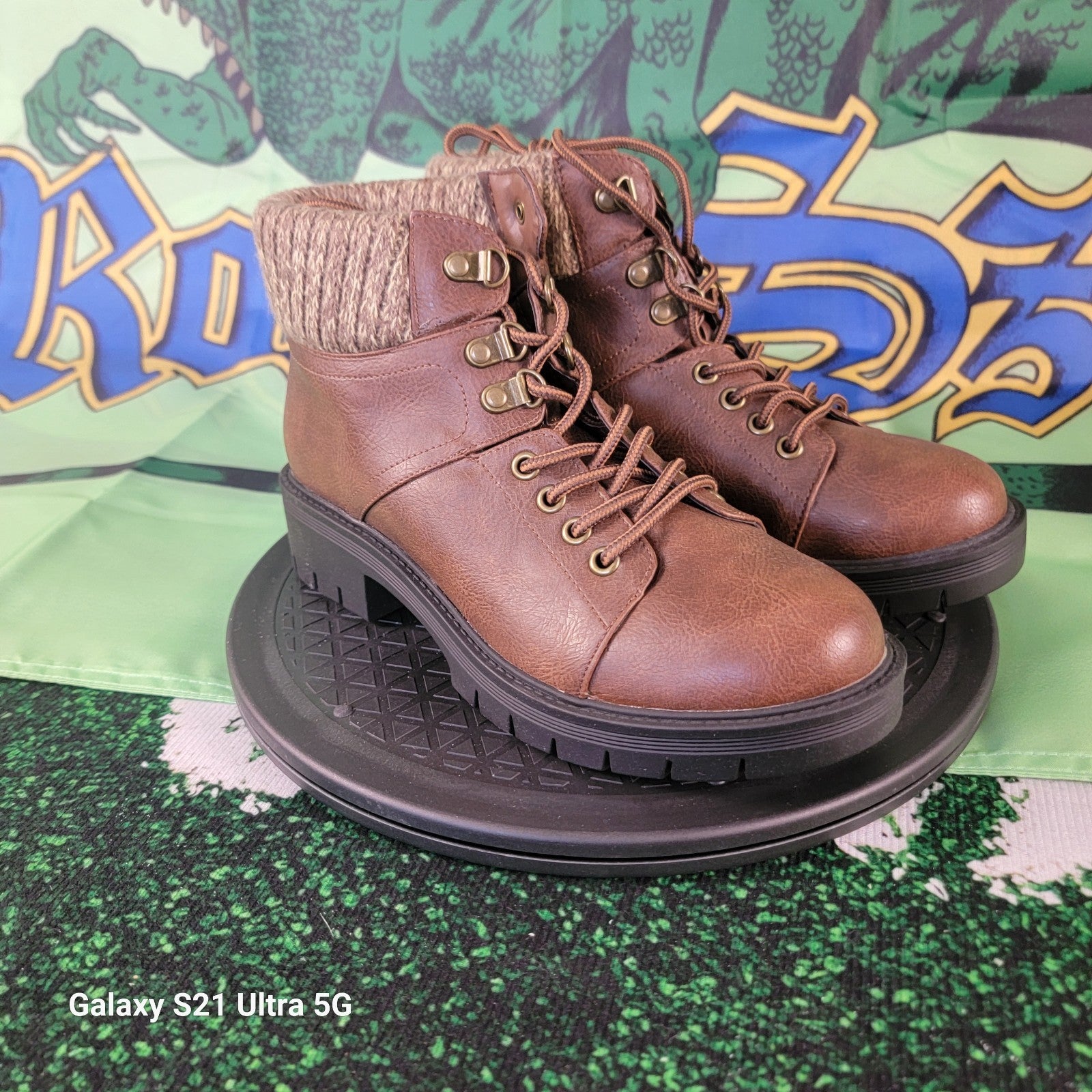 MIA Marsha Lug Brown Combat Boots Women’s Size 7.5 M Faux Leather New in Box3