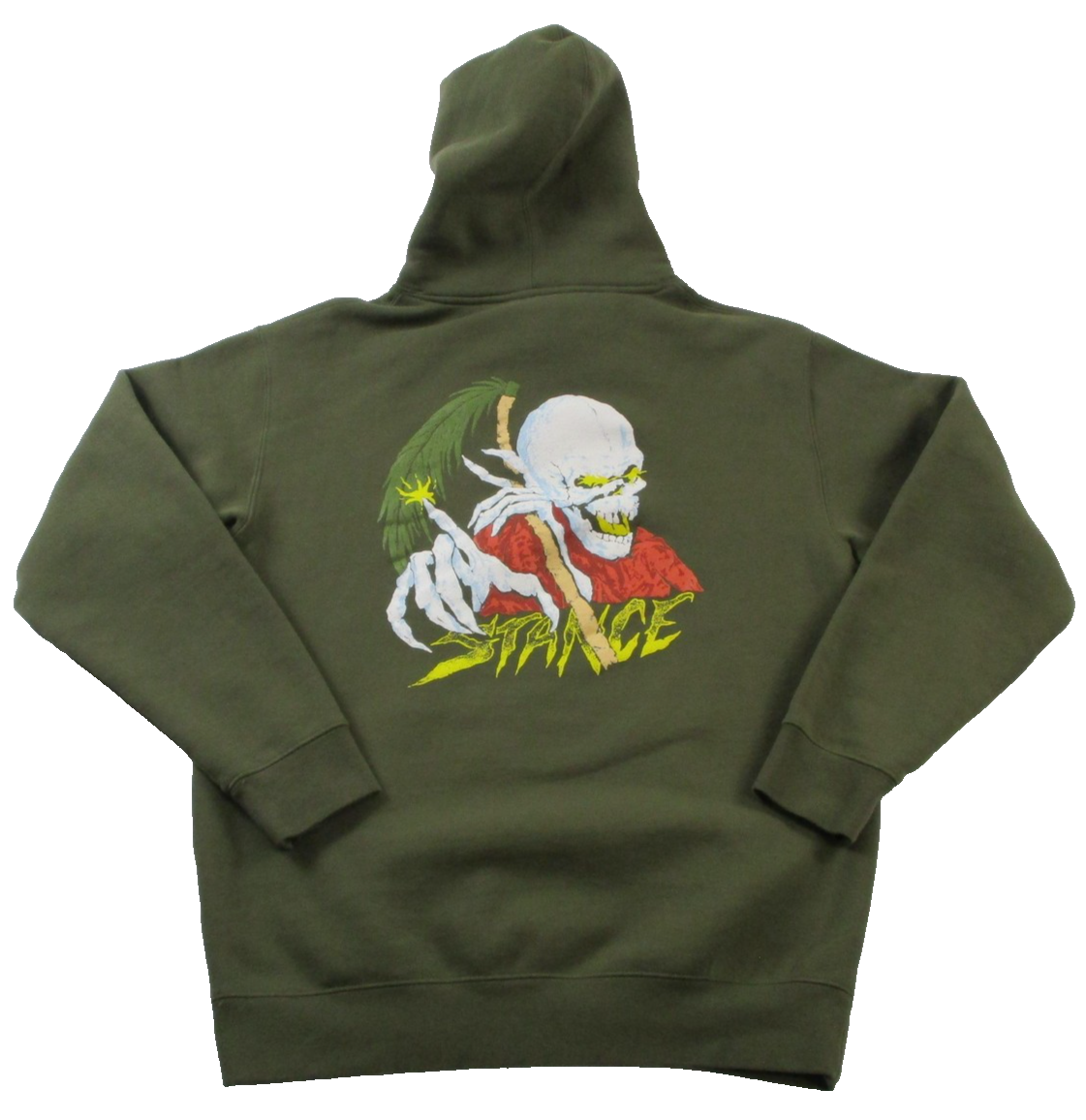 Stance Hoodie Mens Medium Green Pullover Fleece Sweatshirt Skull Horror Graphic1