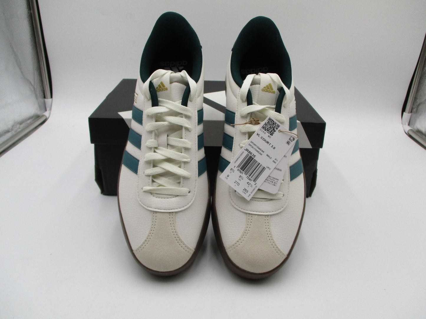 Adidas VL Court 3.0 Shoes Mens Size 9 White Green Teal Gum Sole Casual JR86354