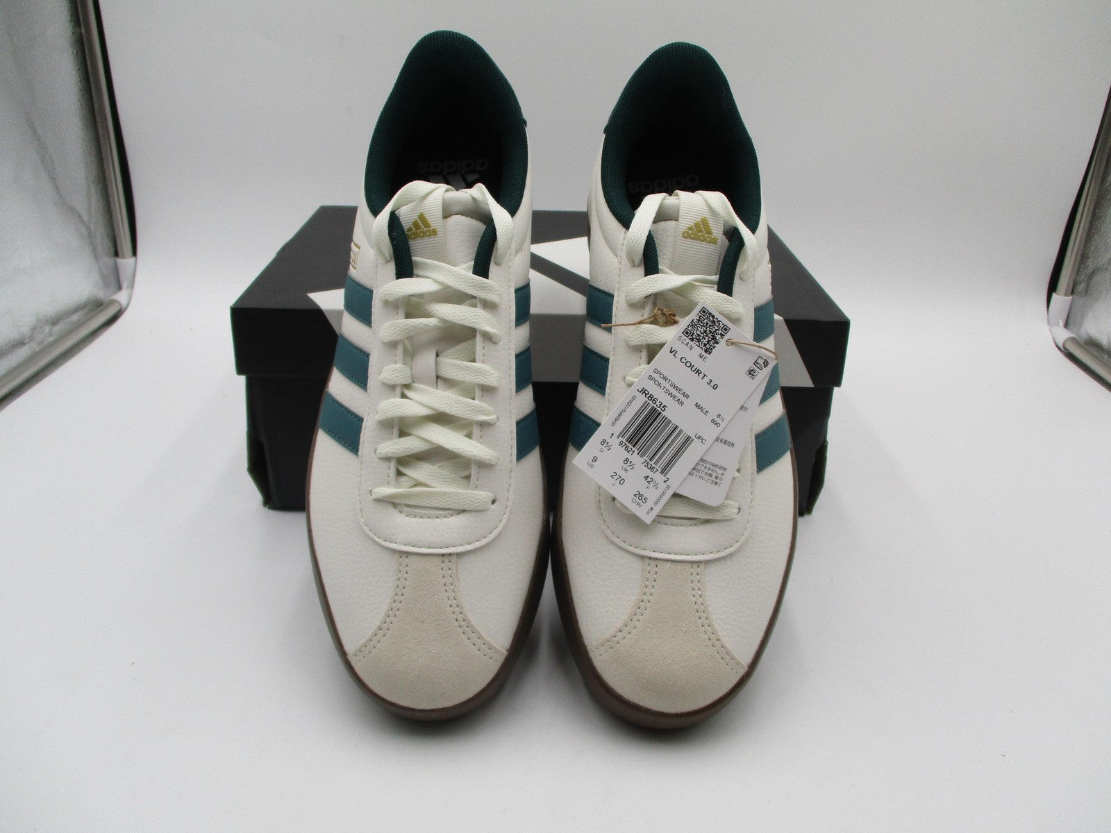 Adidas VL Court 3.0 Shoes Mens Size 9 White Green Teal Gum Sole Casual JR86354