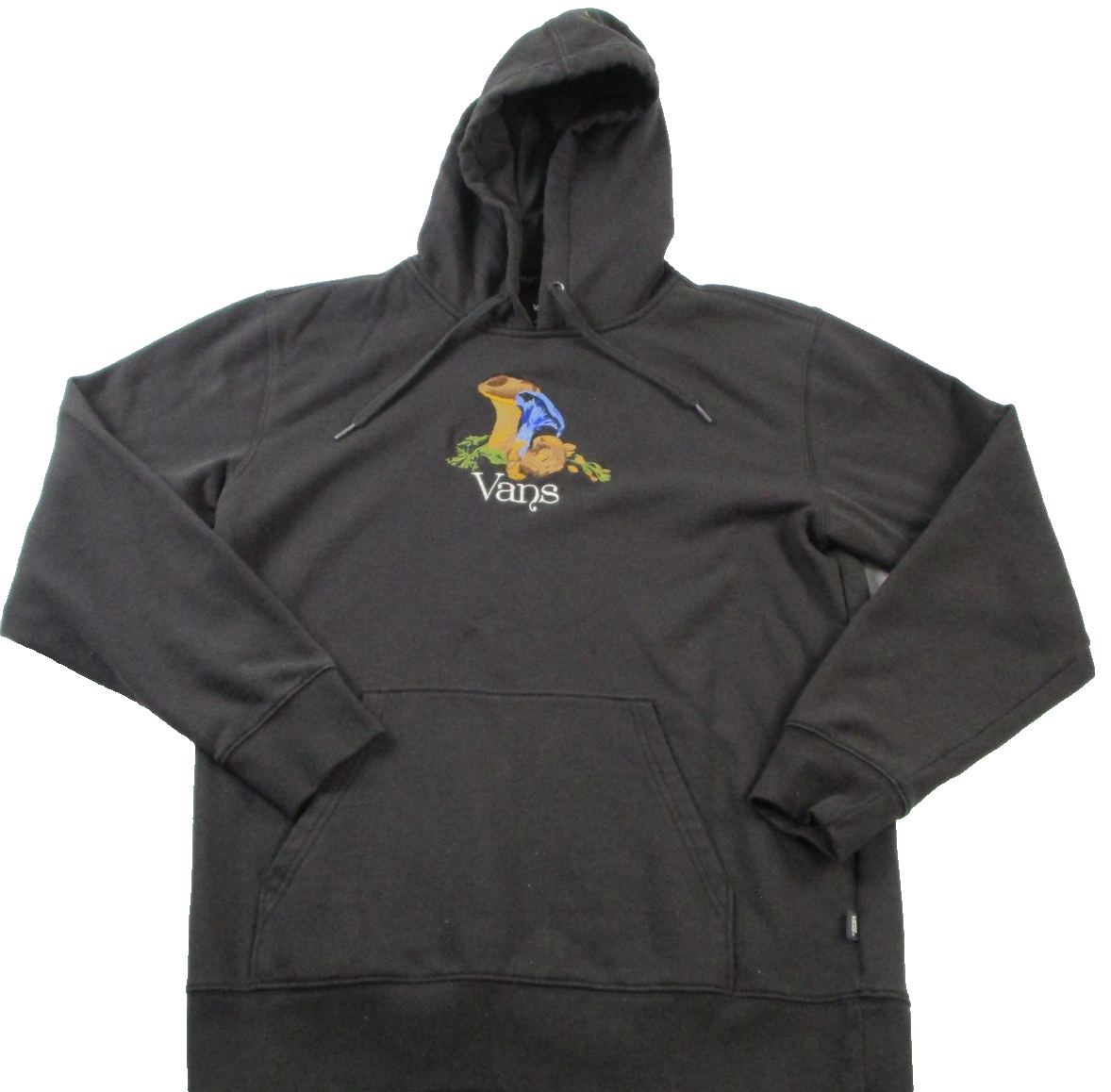 Vans Hoodie Mens Medium Black Pullover Fleece Sweatshirt Mushroom Graphic 16270
