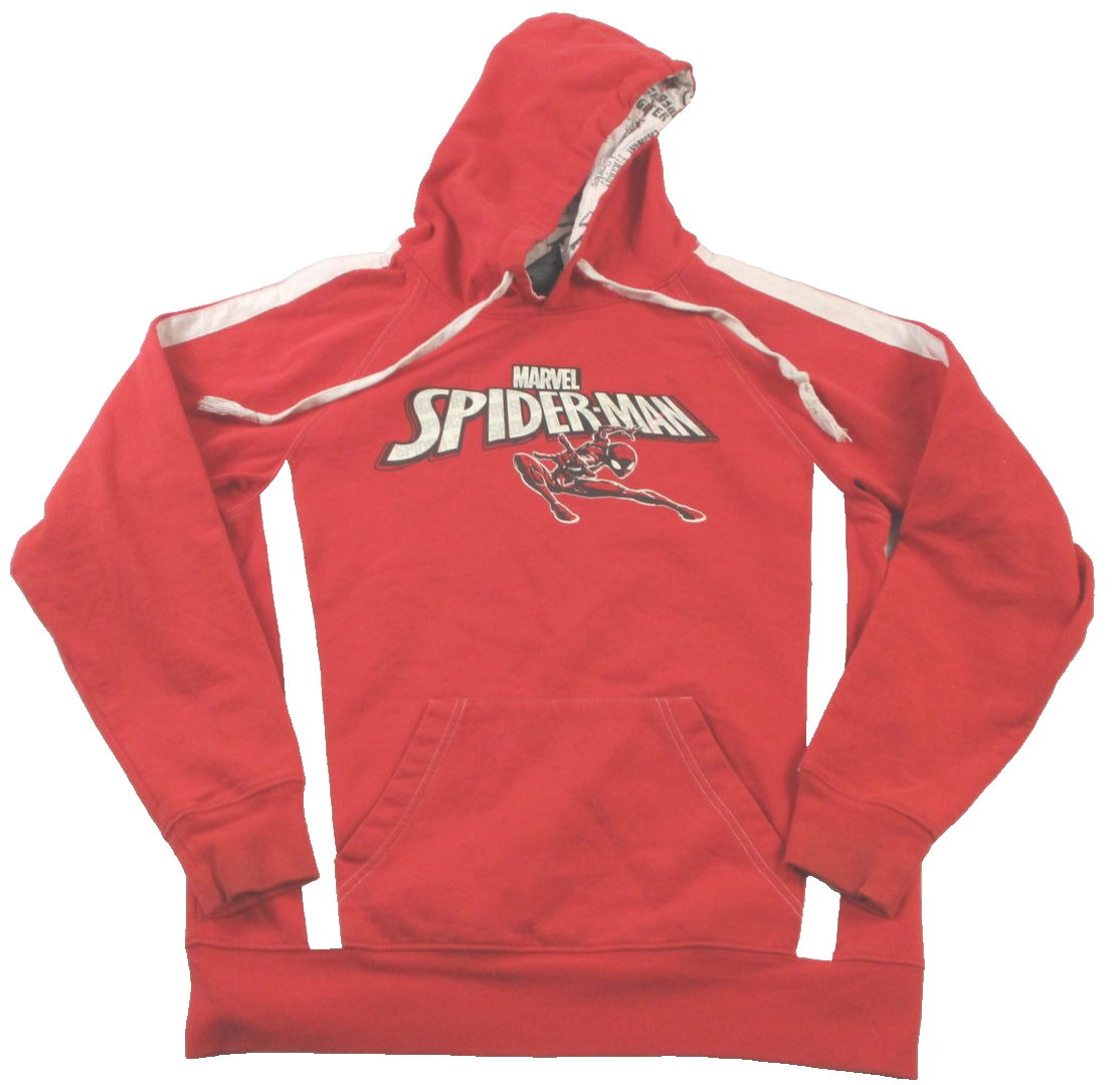 Marvel Hoodie Mens Small Red Pullover Fleece Sweatshirt SpiderMan Graphic Lined0