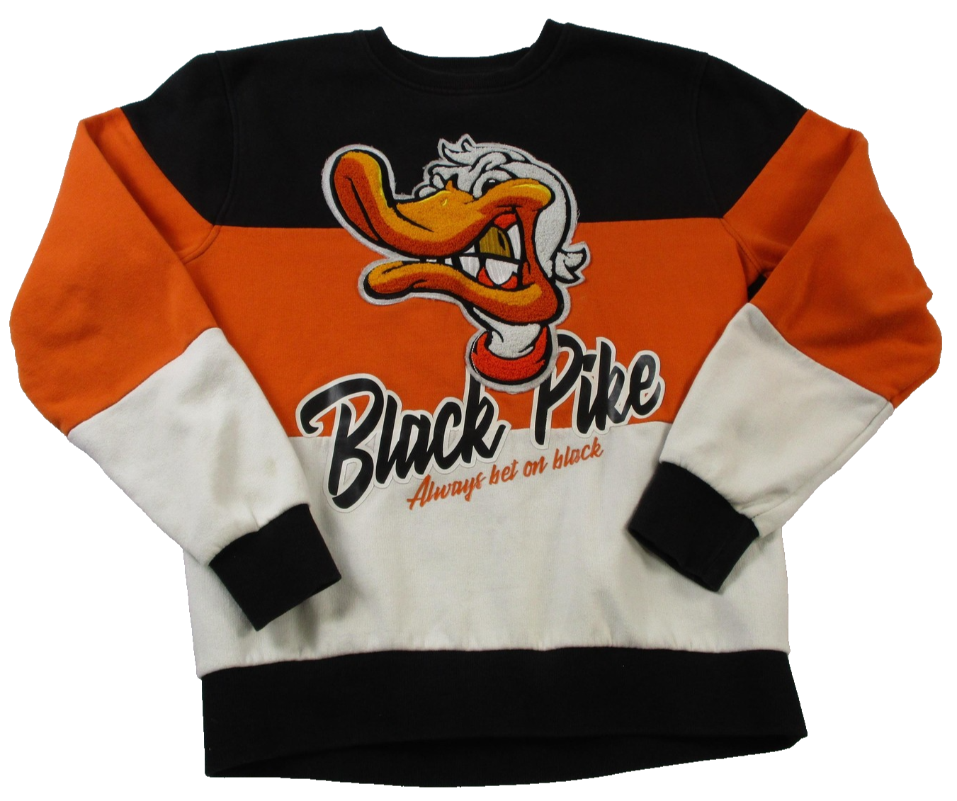 Black Pike Sweatshirt Mens Large Multicolor Fleece Pullover Cartoon Duck Graphic0