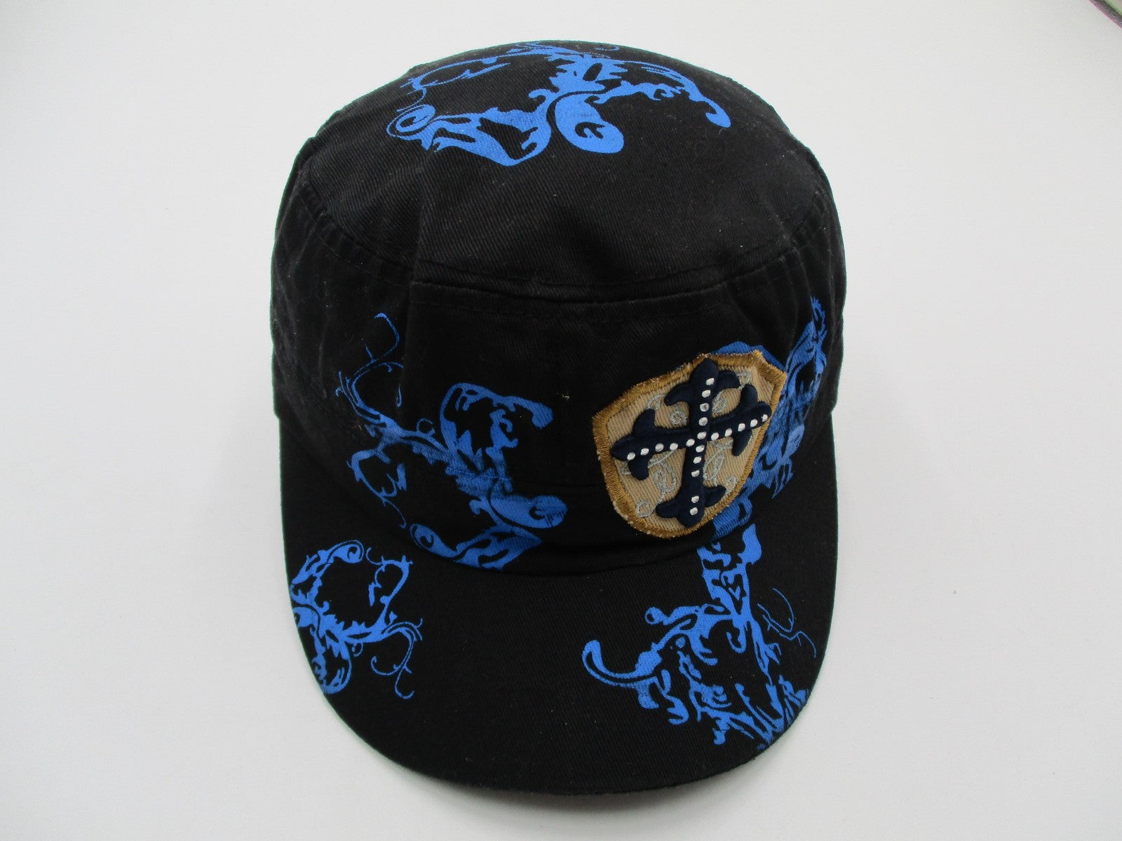 Cross Shield Hat Cap Army Strap Back Mens One Size Black Blue Graphic Studs Y2K2