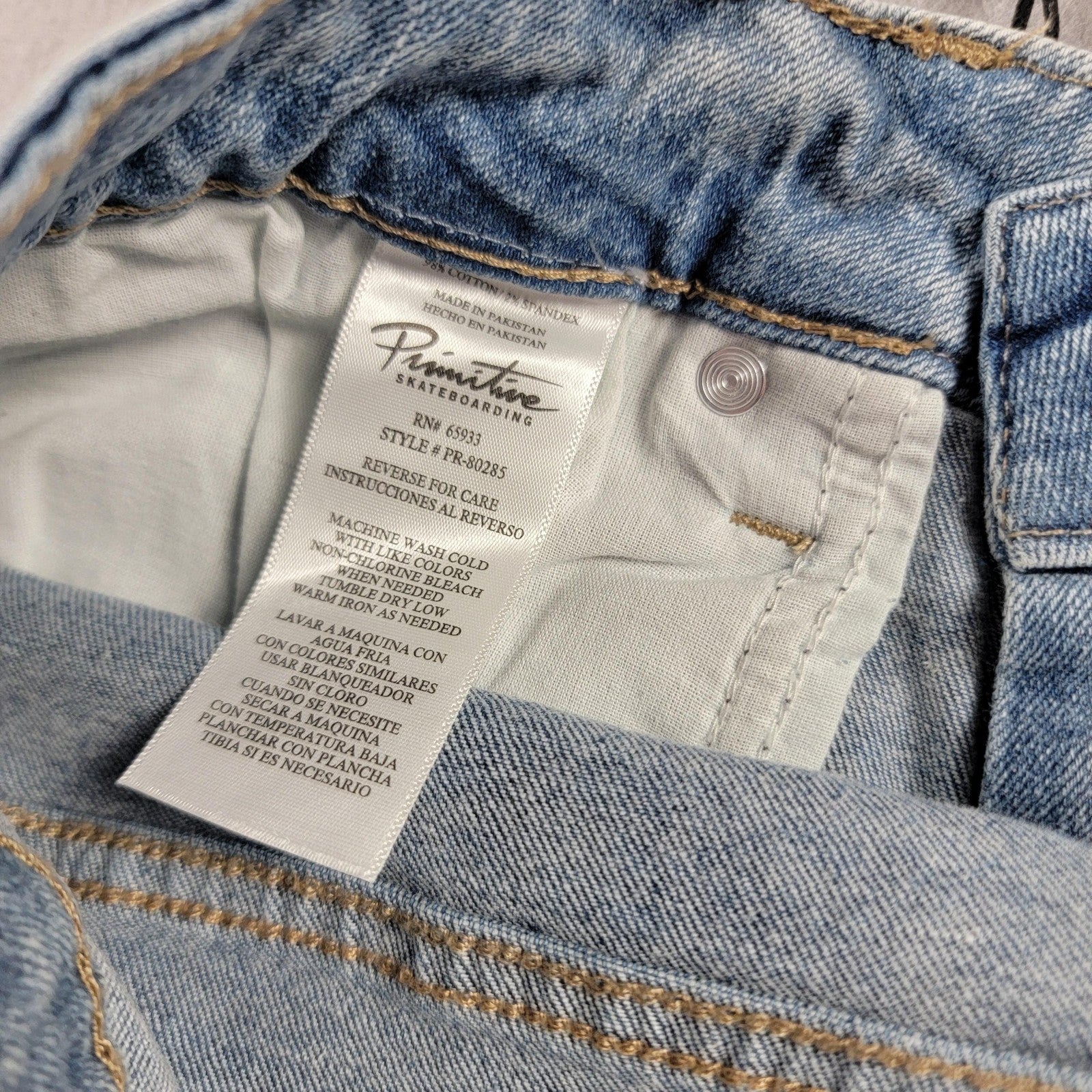 Primitive Jeans Mens 32x34 Light Wash Straight Fit Stretch Denim