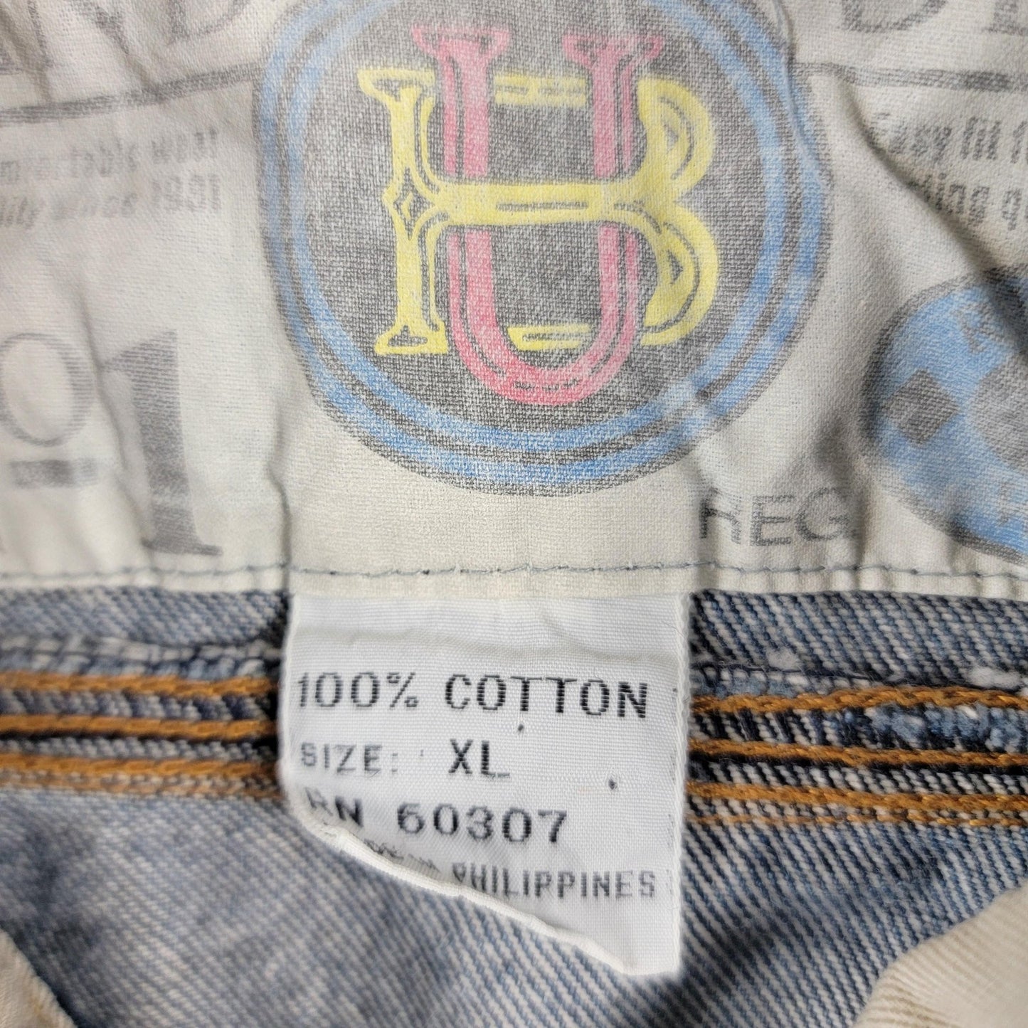Union Bay Denim Jacket Mens XL Blue Jean Contrast Collar Button Up Vintage Style2