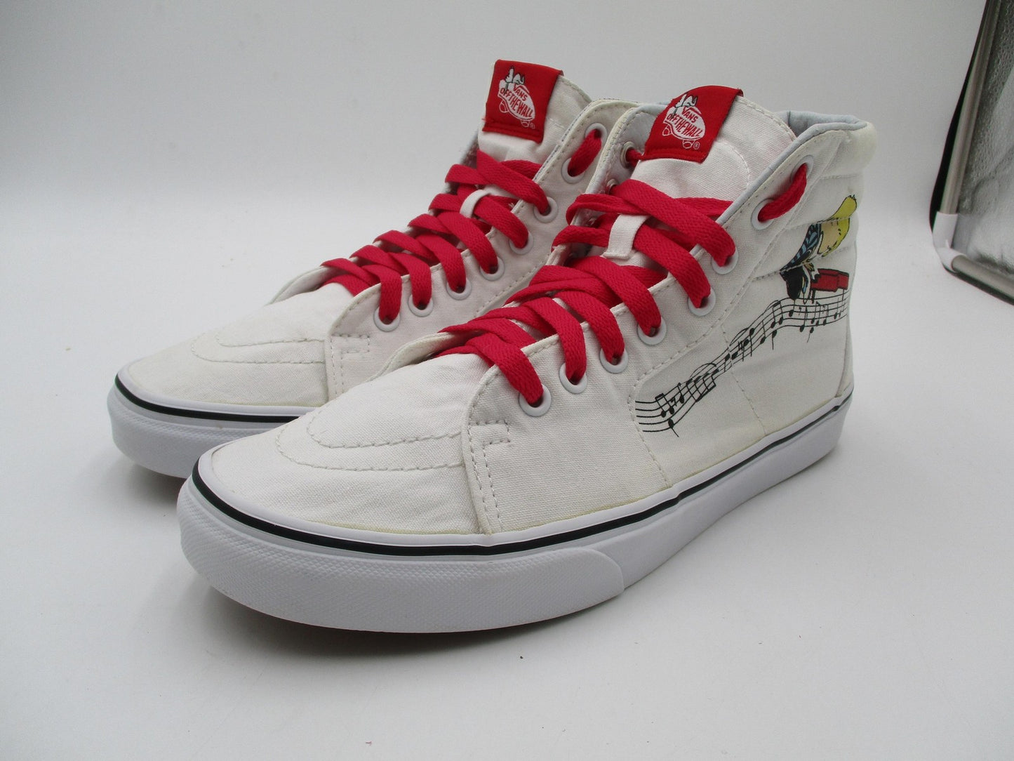 Vans Peanuts Sk8-Hi Shoes Mens Size 8.5 White Red Snoopy High Top Music 5007140
