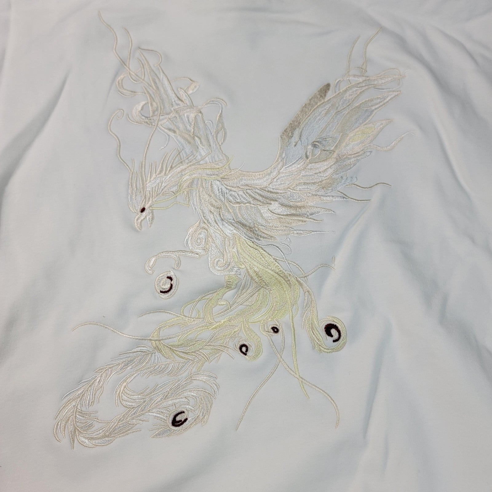 NIEPCE Hoodie Mens XL White Embroidered Phoenix Back Graphic Pullover KH90114