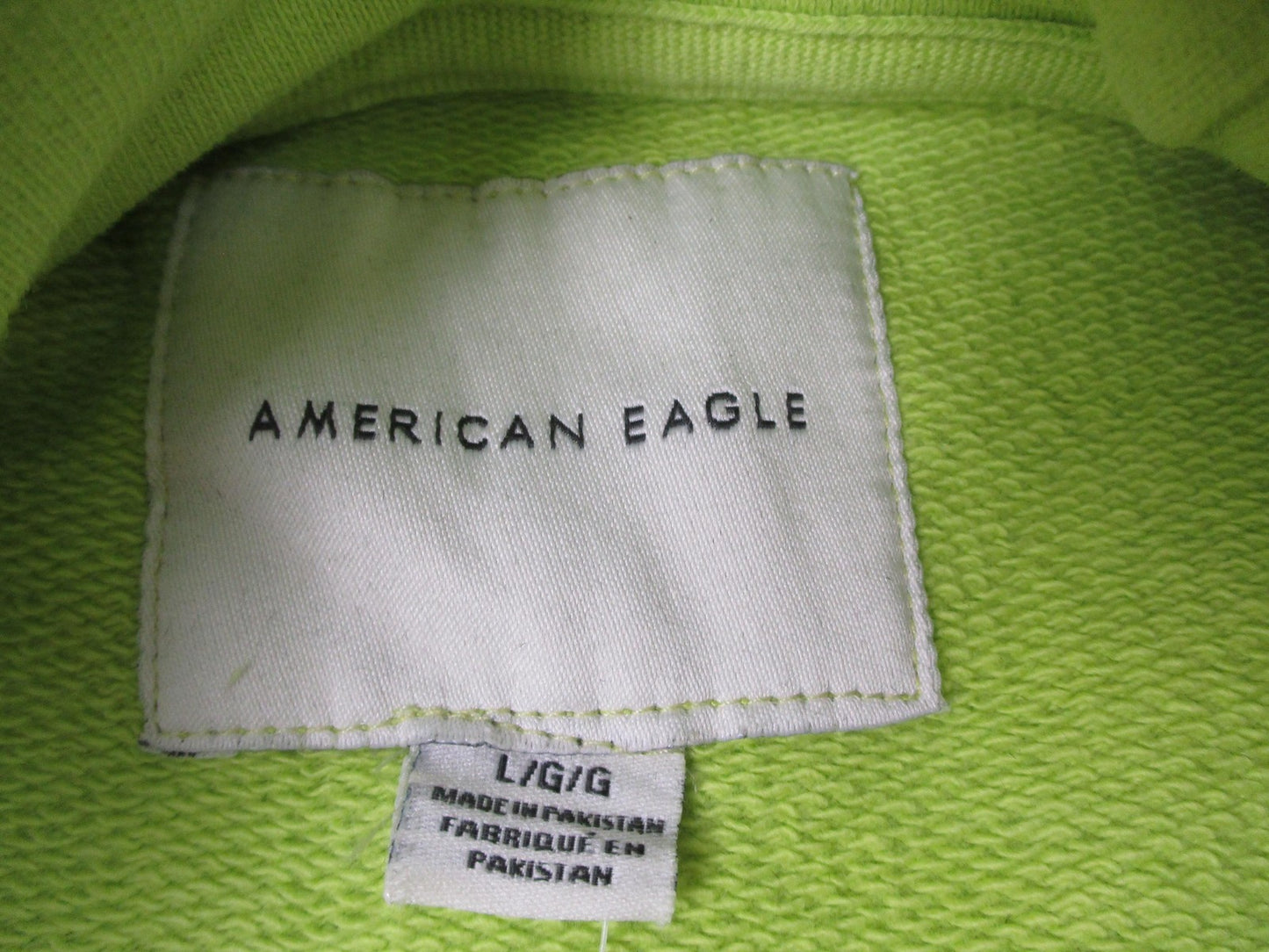 American Eagle Hoodie Mens Large Neon Green Sleeve Graphic Pullover Fleece 12142