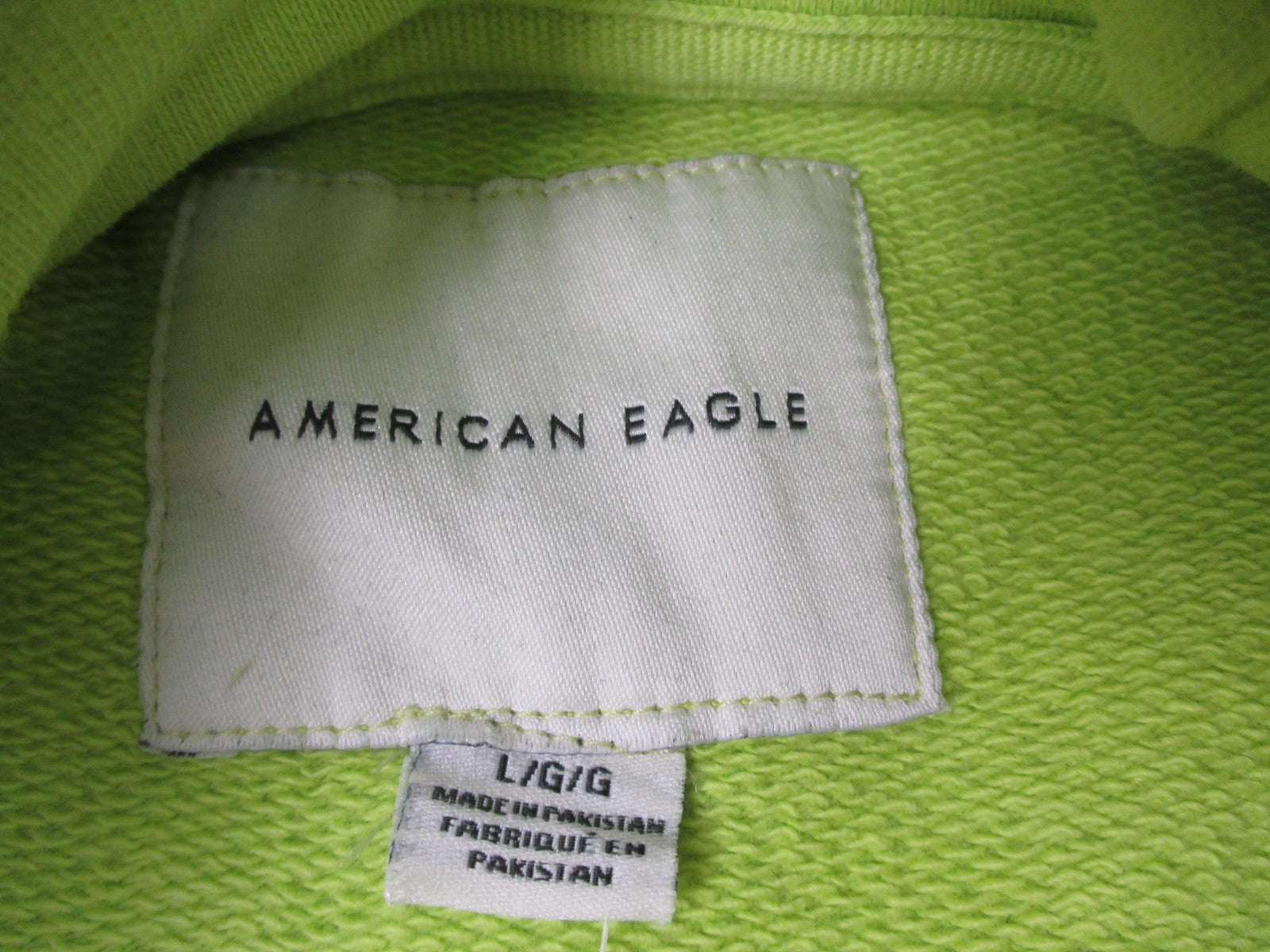 American Eagle Hoodie Mens Large Neon Green Sleeve Graphic Pullover Fleece 12142