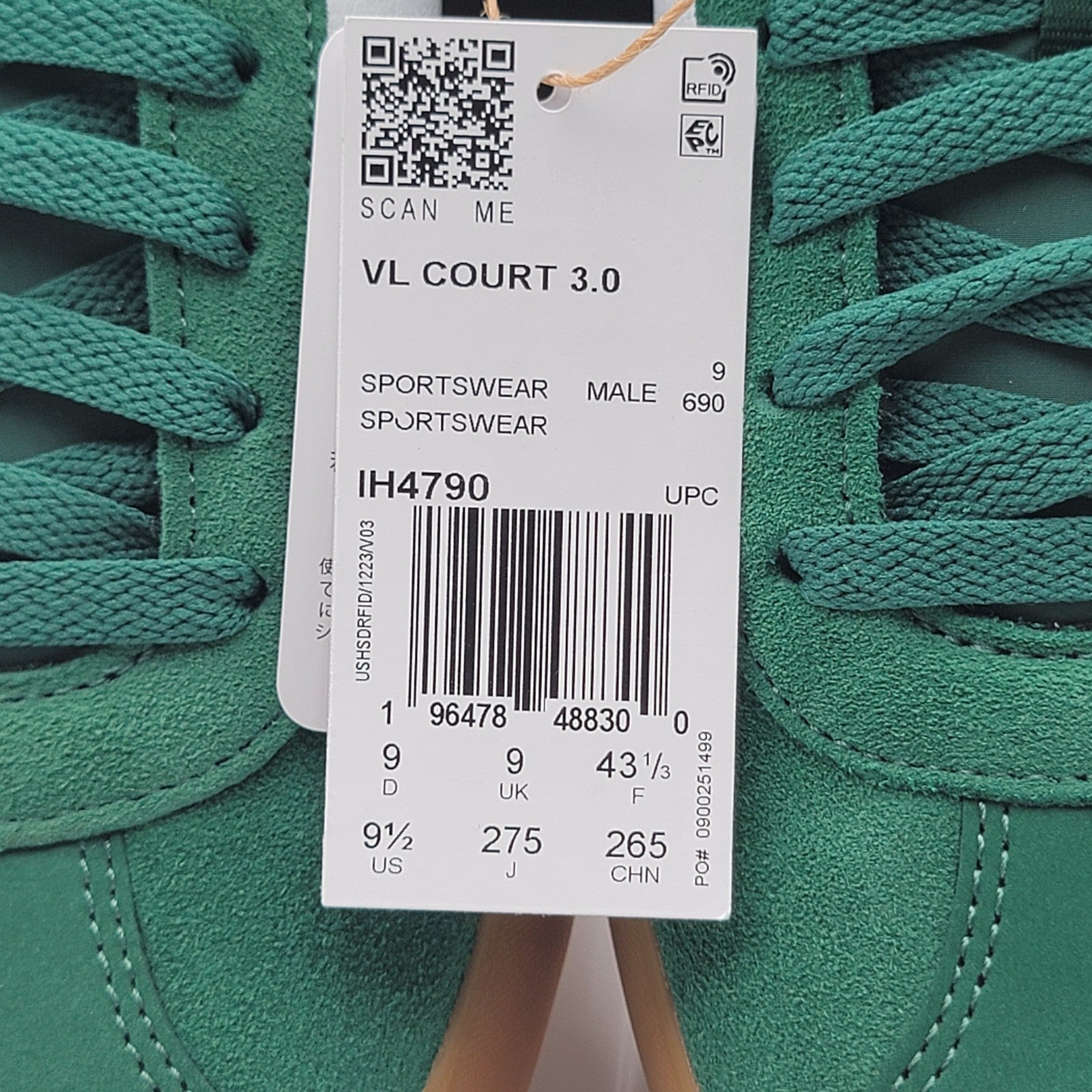 adidas VL Court 3.0 Men's Shoes IH4790 Dark Green/White 9.5 Skater NIB Originals3