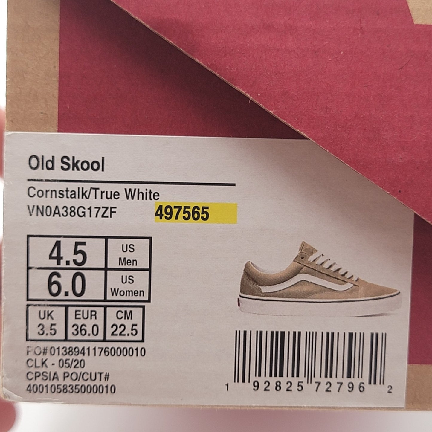Vans Old Skool Cornstalk True White Size 4.5 Men / 6 Women Sneakers VN0A38G17ZF7
