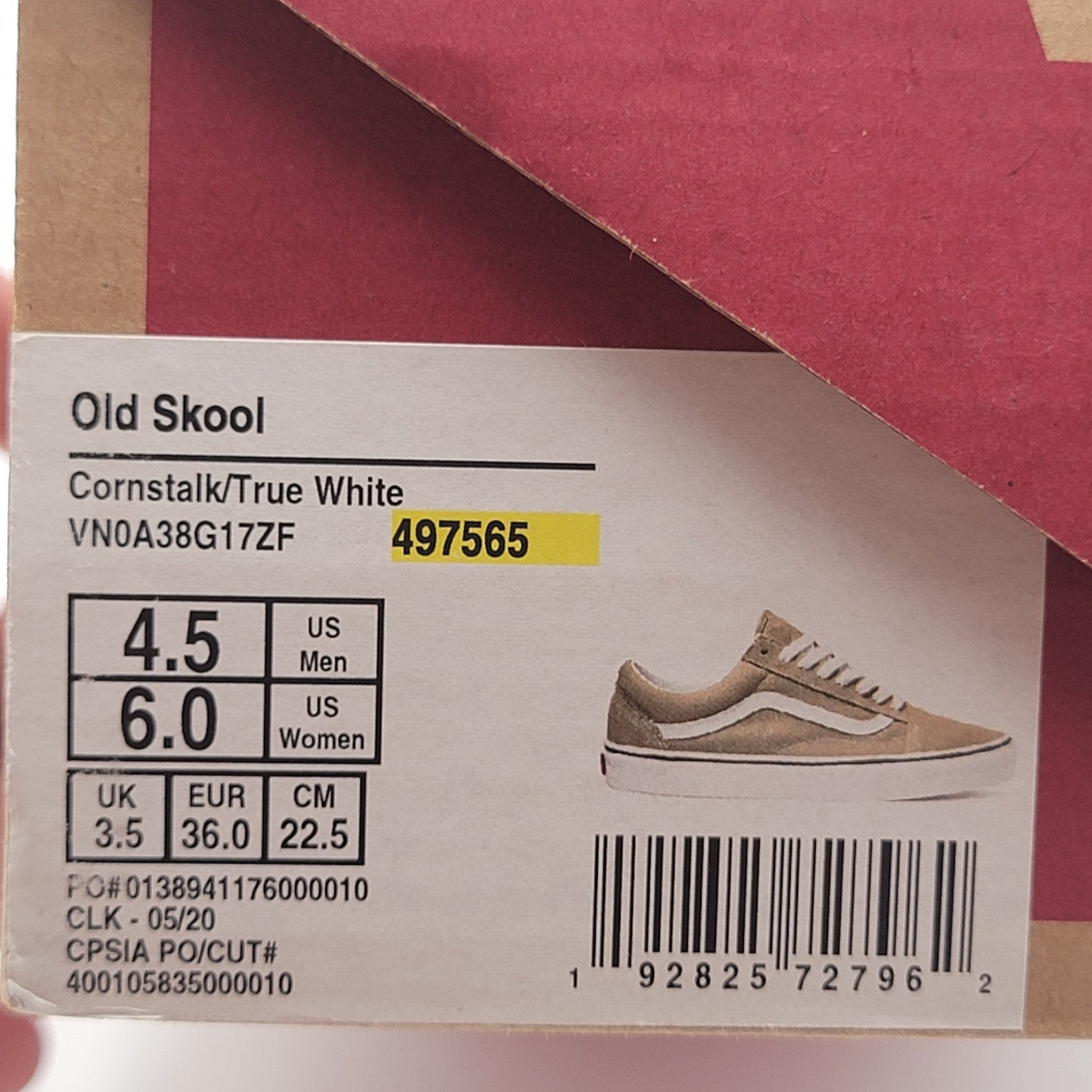 Vans Old Skool Cornstalk True White Size 4.5 Men / 6 Women Sneakers VN0A38G17ZF7