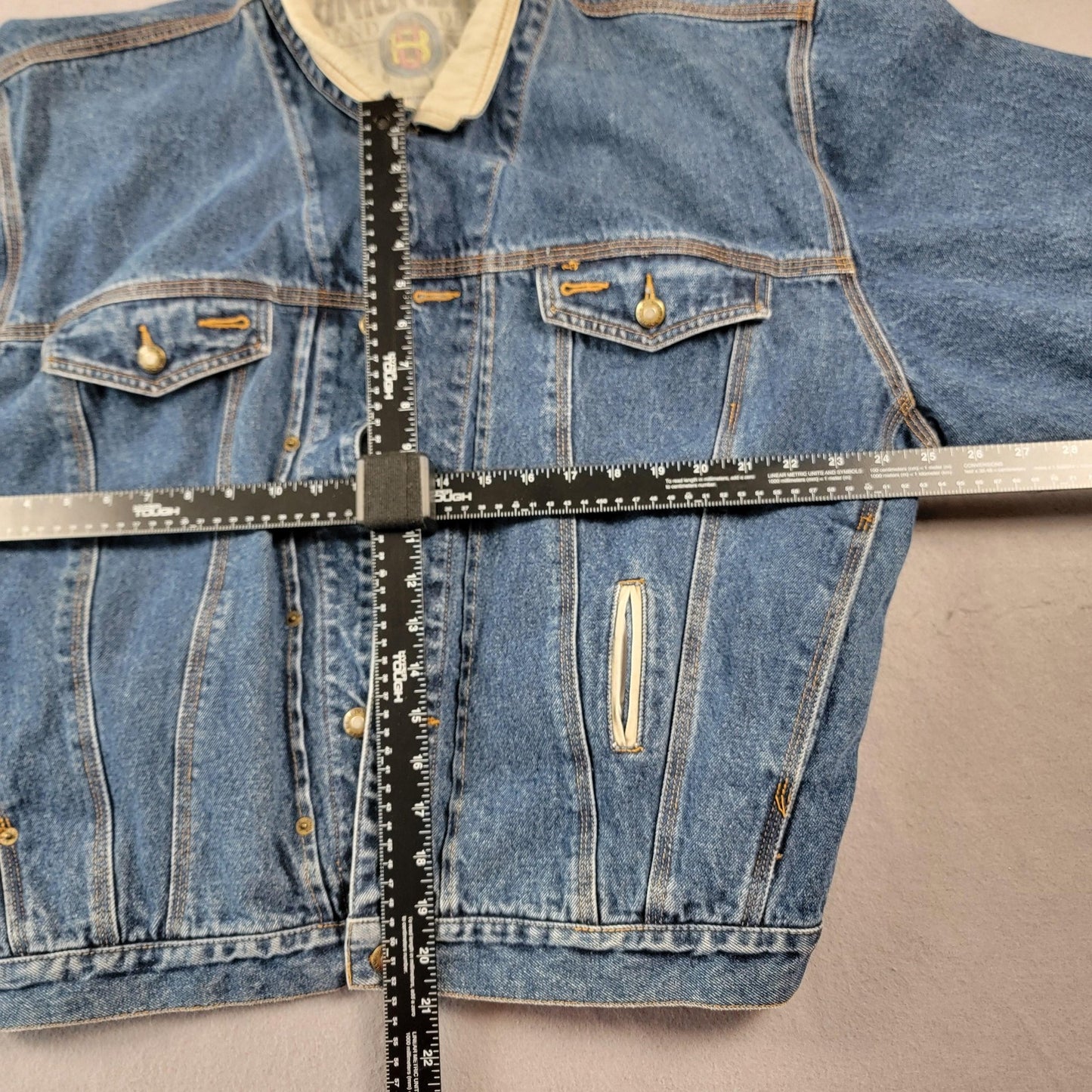 Union Bay Denim Jacket Mens XL Blue Jean Contrast Collar Button Up Vintage Style6