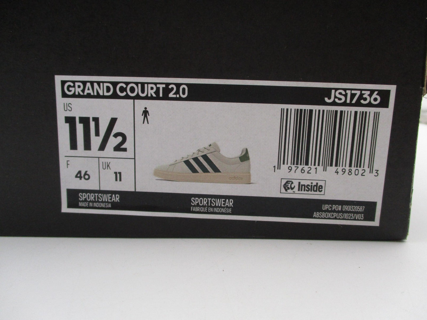 Adidas Grand Court 2.0 Shoes Mens Size 11.5 White Green Sneakers JS173614