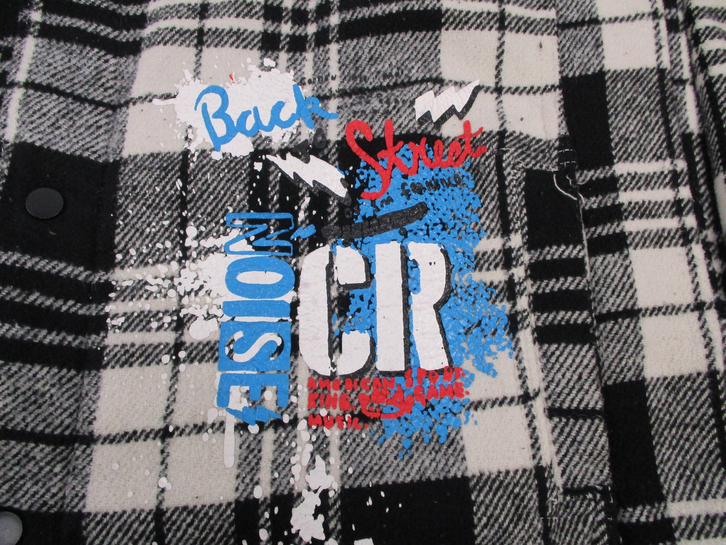 Copper Rivet Shirt Mens 2XL Black White Plaid Flannel Snap Front Graphic Shacket4