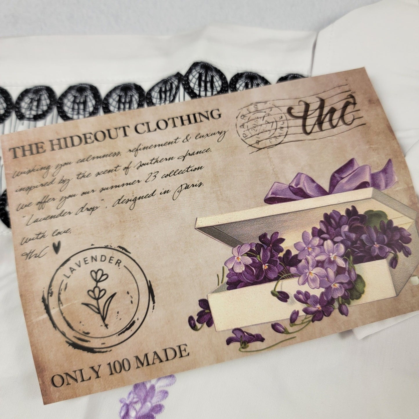 The Hideout Clothing Valensole Lavender SS Button Down Shirt White L NWT