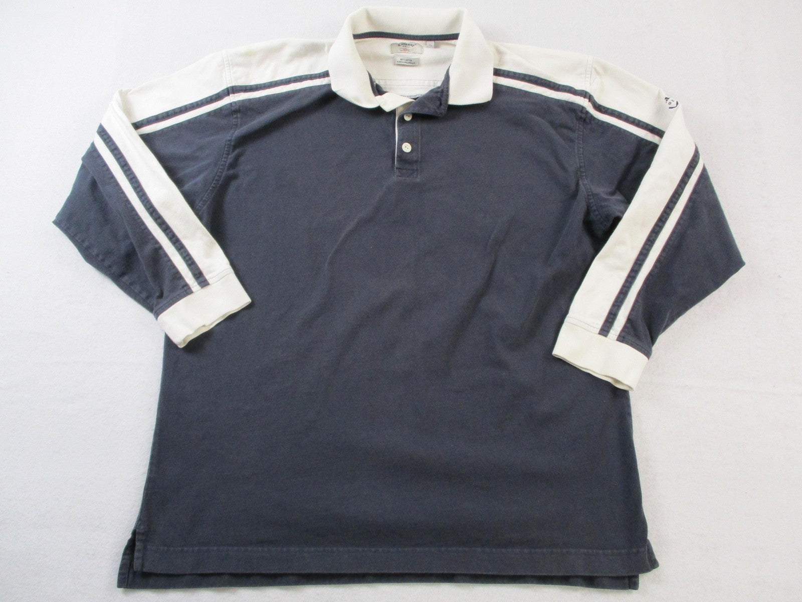 Callaway Golf Sport Polo Shirt Mens XL Blue Long Sleeve Cotton Striped Collared0