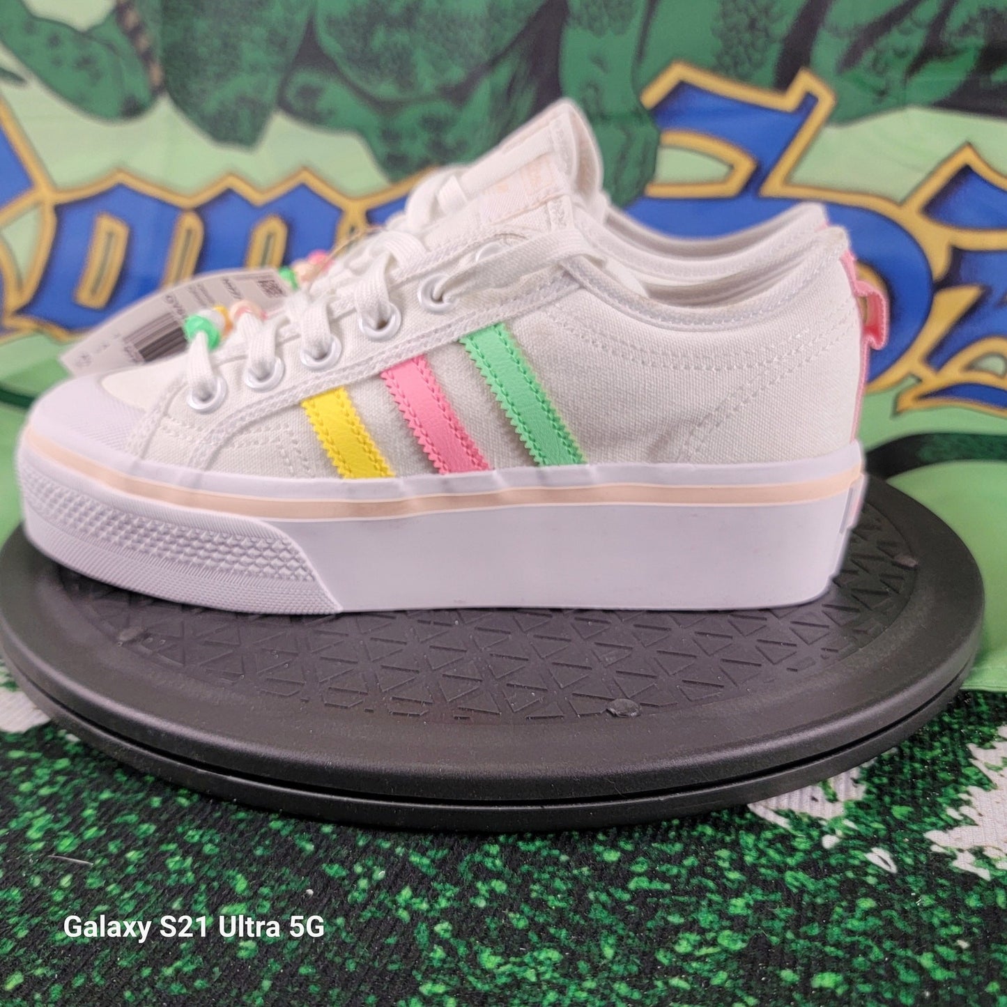 ADIDAS (GS) NIZZA PLATFORM J White/Pink/Multi Girls Size 4.5 GY91022