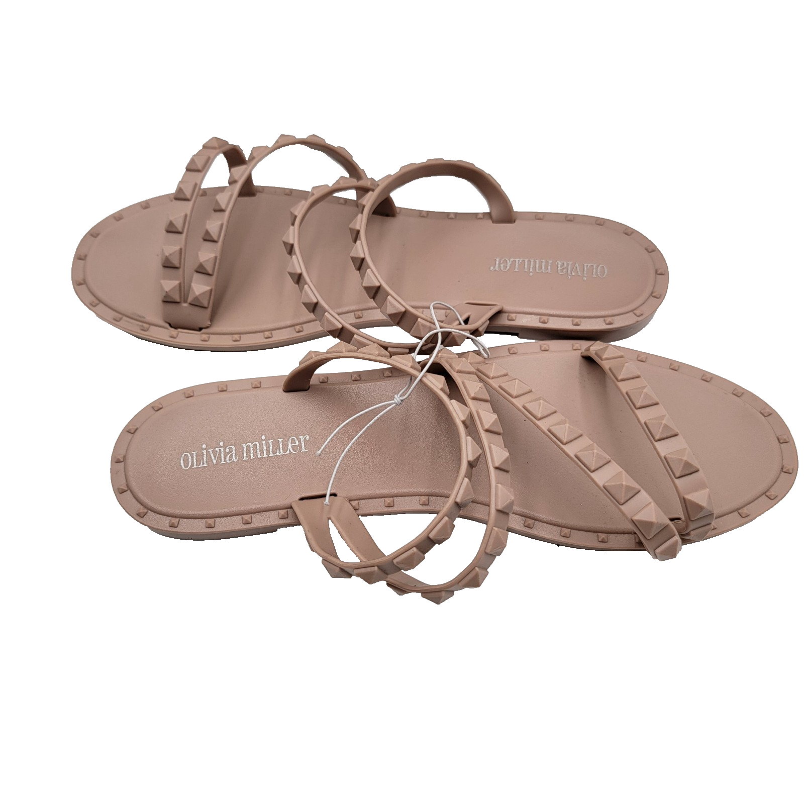 Olivia Miller Womens Sandals Size 10 Nude Studded Jelly Slide Strappy Summer 3800