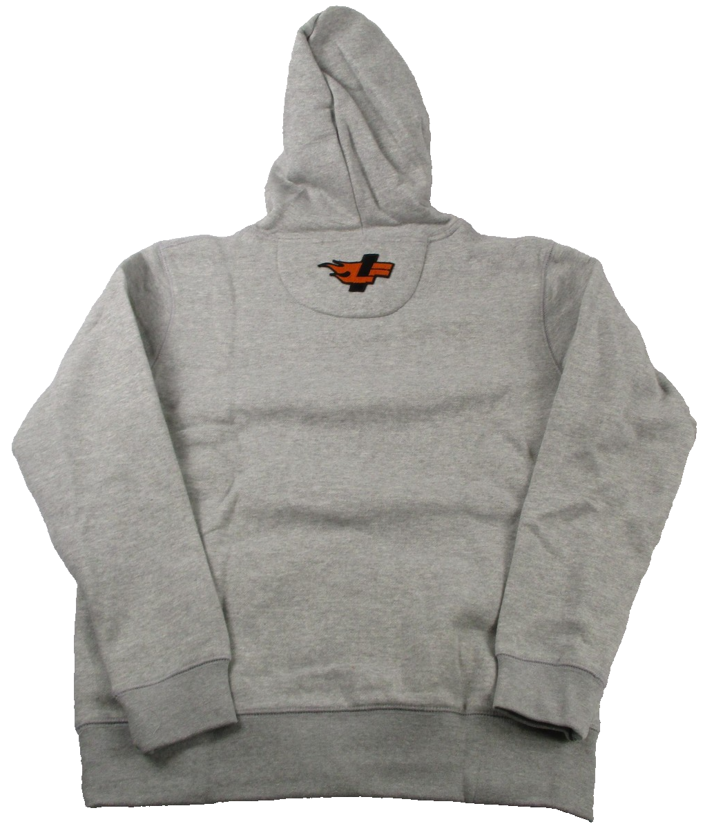 D73 USA Hot Wheels Hoodie Mens Medium Gray Pullover Fleece Embroidered Logo 12931
