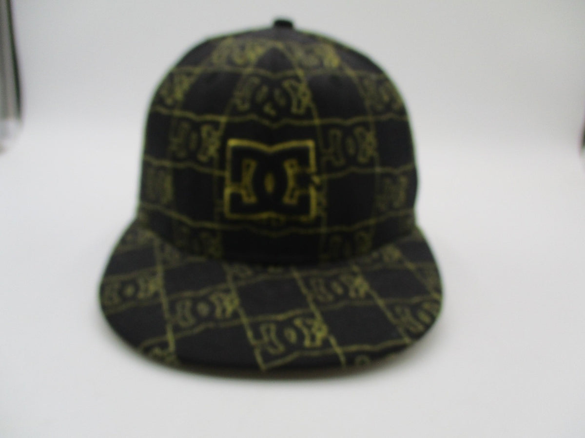 Vintage New Era DC Shoes Hat Cap Fitted Mens 7 1/4 Black Gold 59FIFTY Logo0