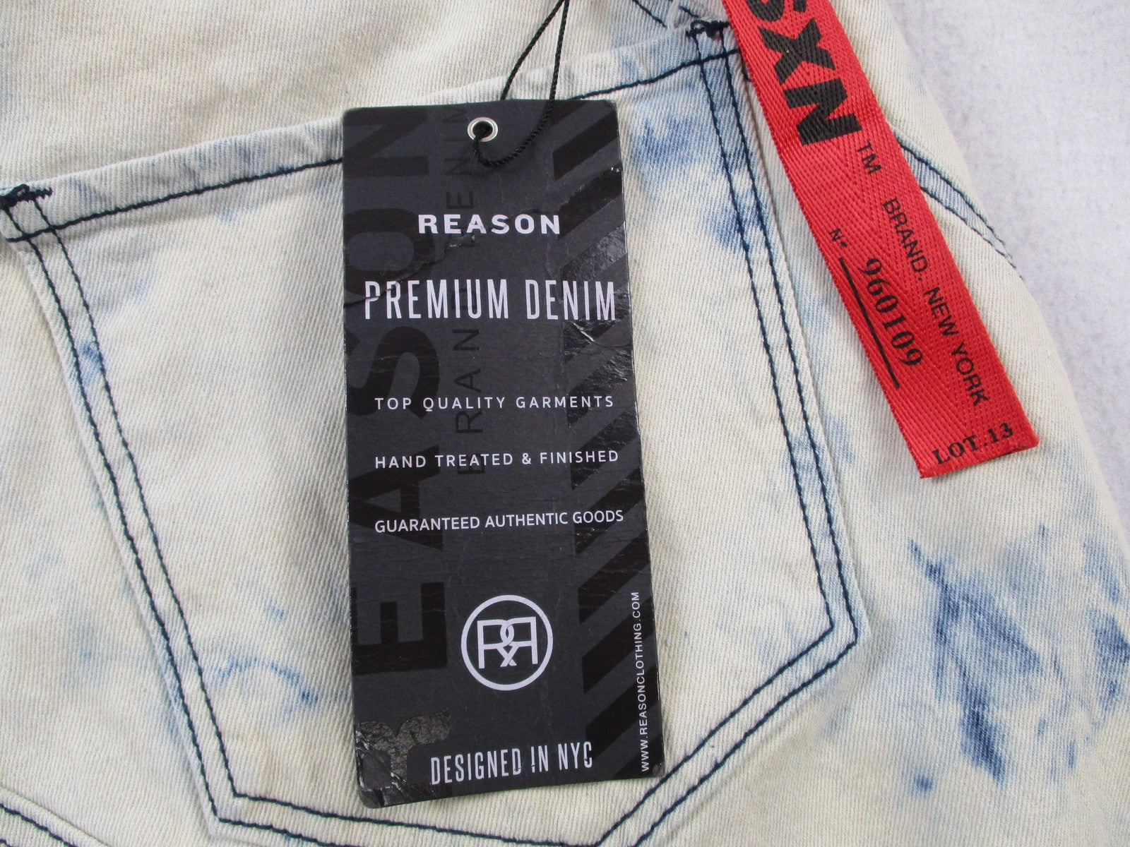 Reason Jeans Mens 44 Slim Acid Wash Mulberry Moto Skull Denim Embroidered 142212