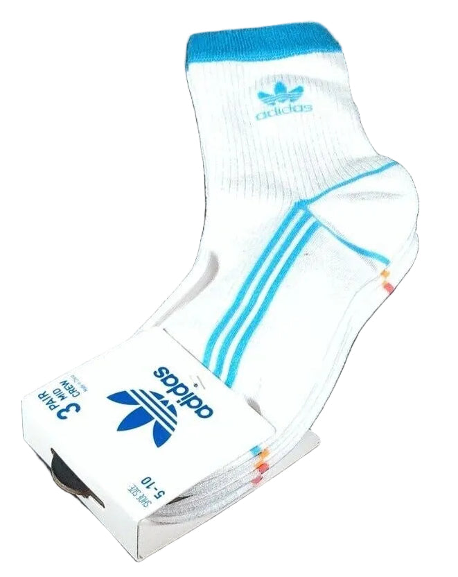 adidas Originals Trefoil Socks Mens Medium 3 Pairs Mid Crew White Multicolor0