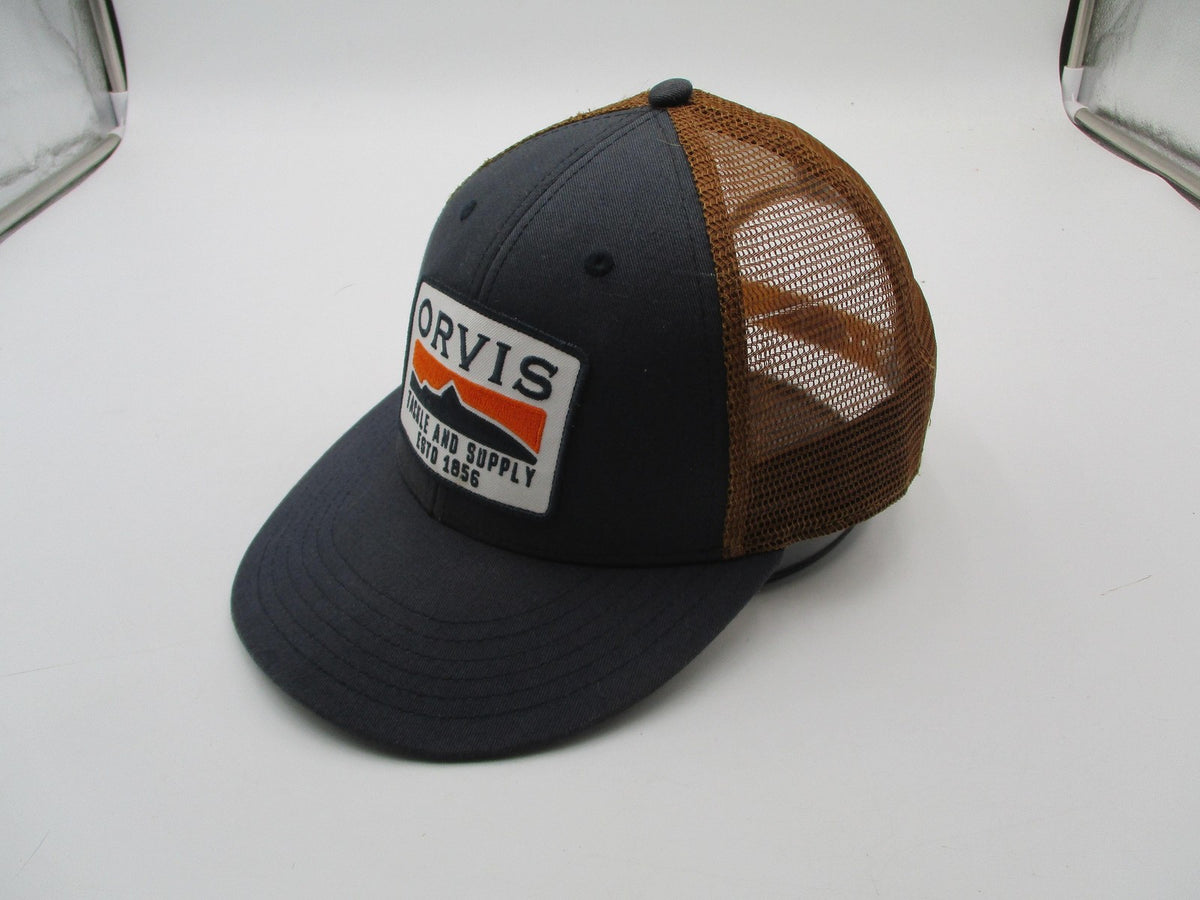 Orvis Hat Cap Snap Back Mens One Size Gray Brown Trucker Mesh Tackle Patch3