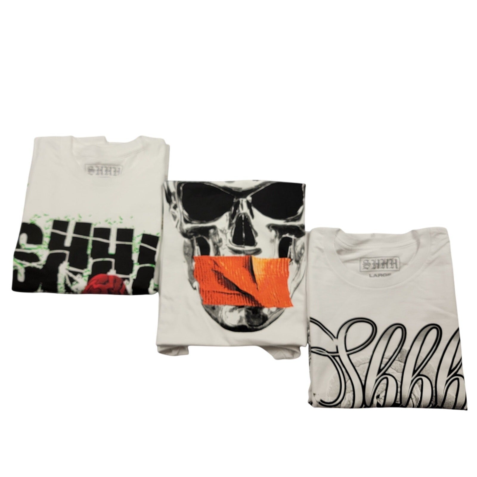 SHHH Bobby Shmurda 3Shirt Bundle Sz L New With Tags Skull + Graphic Tees 7300