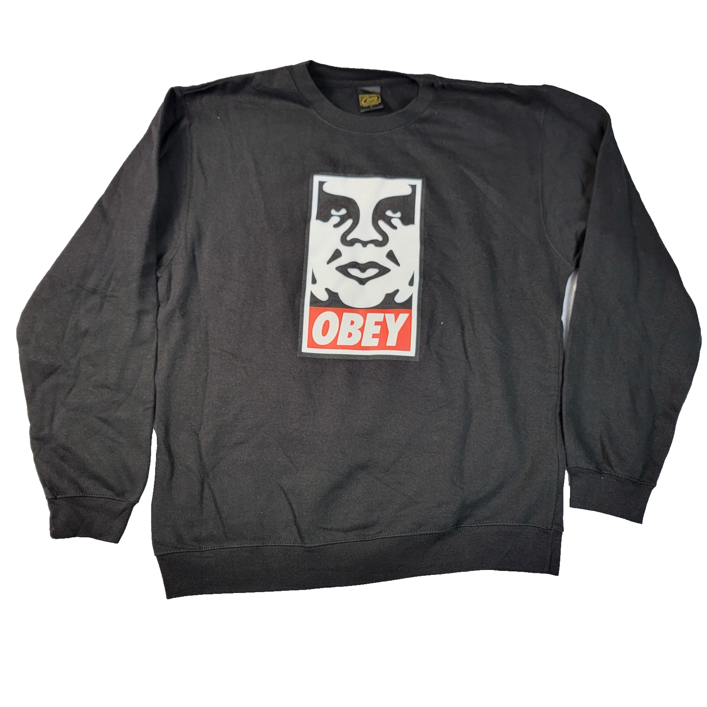 Obey Icon Face Crewneck Sweatshirt Mens Large Black Streetwear Graphic NWT 11480