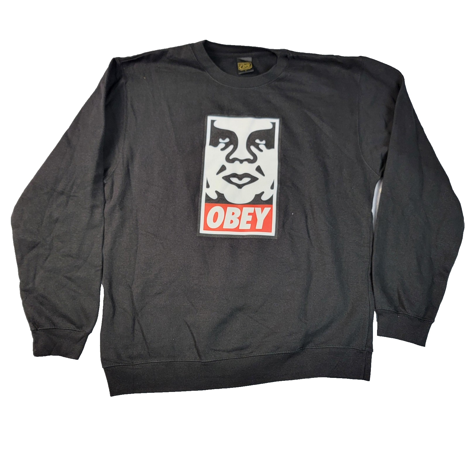Obey Icon Face Crewneck Sweatshirt Mens Large Black Streetwear Graphic NWT 11480