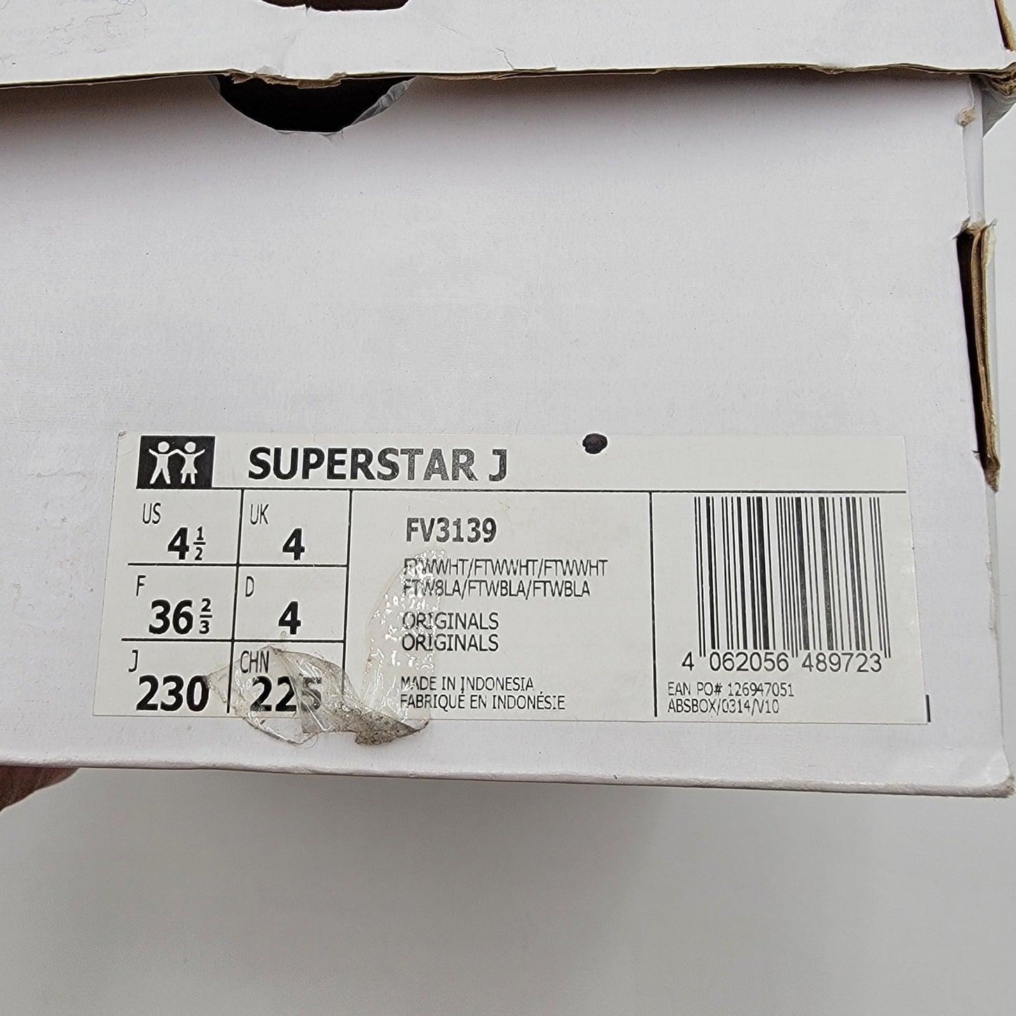 Adidas Originals Superstar J 'White Iridescent' Sz 4.5 FV31399