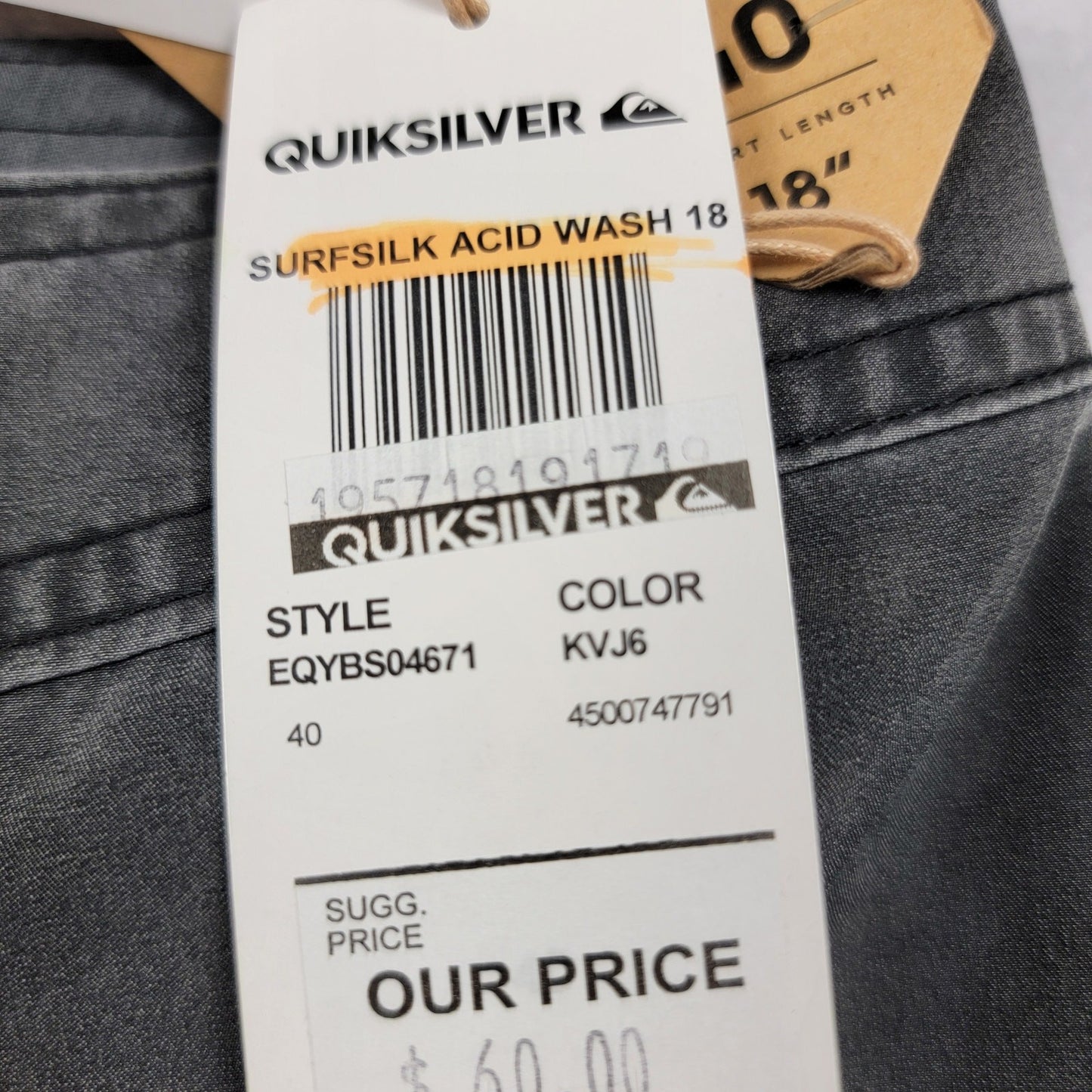 Quiksilver SurfSilk Acid Wash 18” Boardshorts Size 40 Gray Pink Logo New NWT3