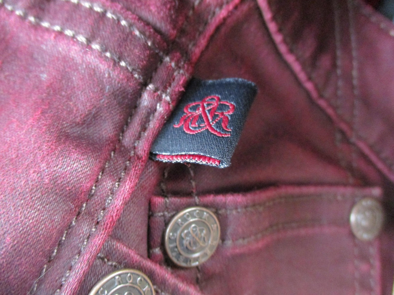Rock & Republic Jeans Womens 31 Dark Red Skinny Slim Fit Coated Denim 14355